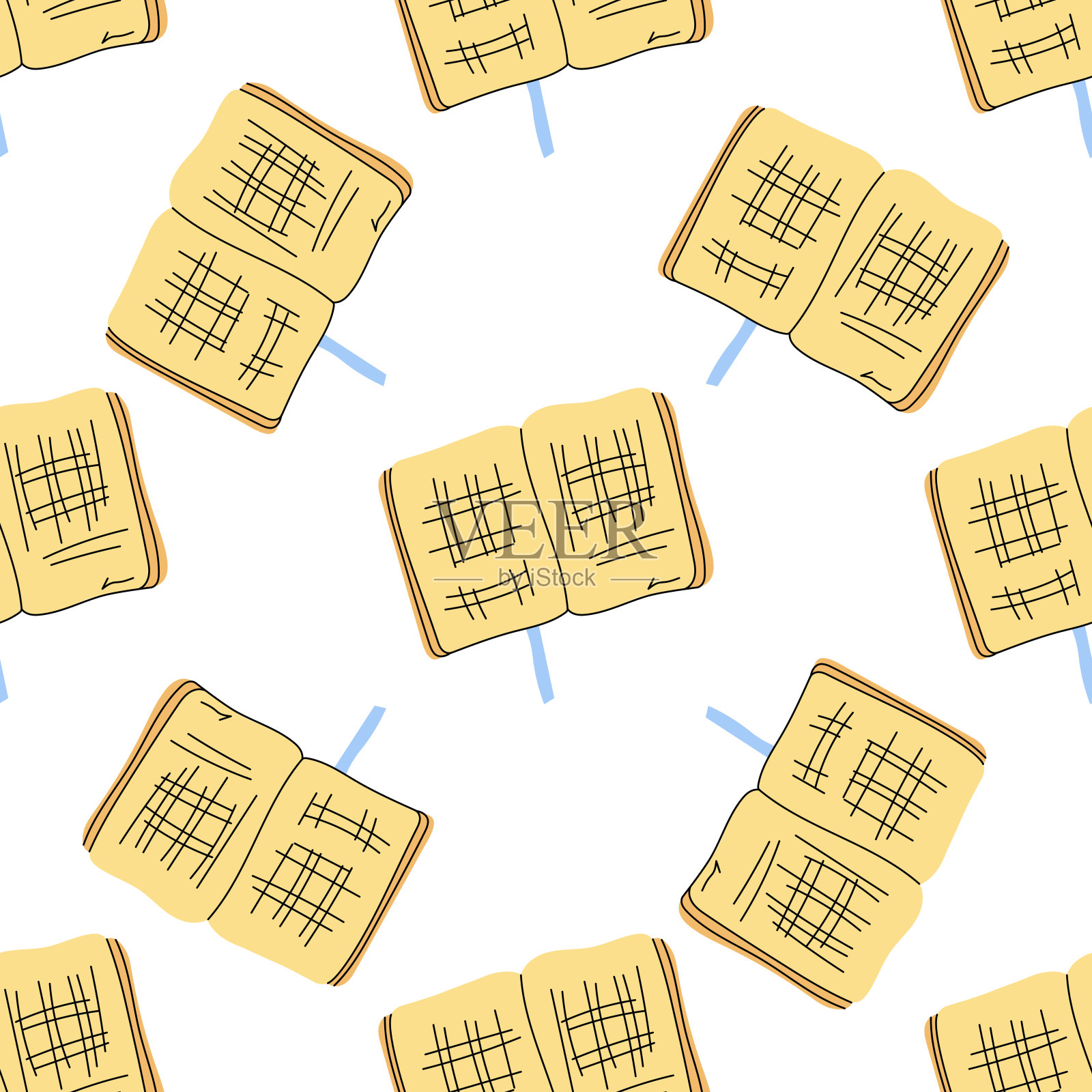 矢量平面风格学校和办公用品插图。记事本无缝图案。回到学校。学校必备插图。插画图片素材