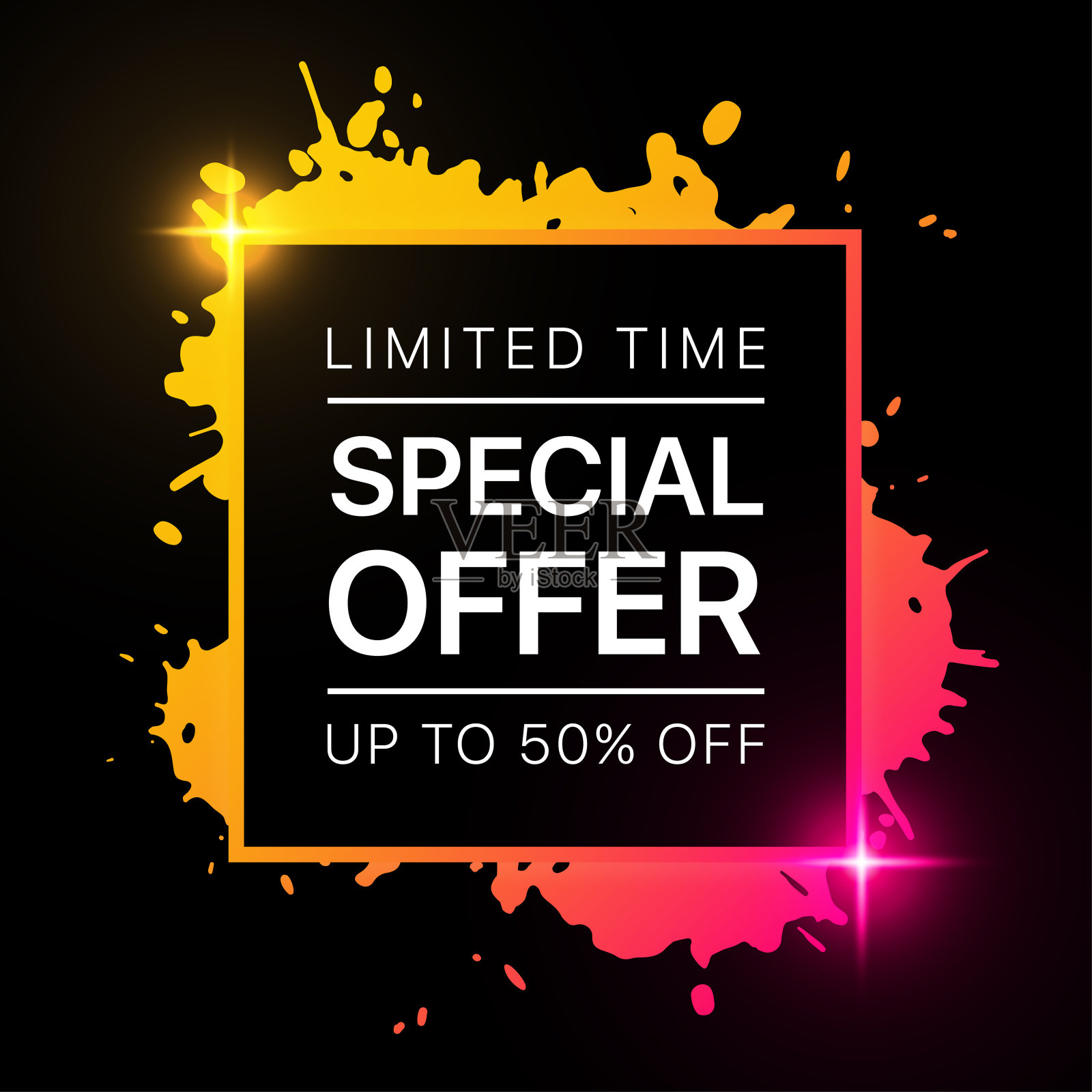 明亮的彩色特别优惠横幅在黑暗的背景插画图片素材