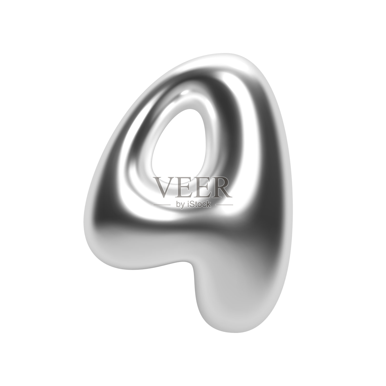 3D铬数字4在千年虫泡沫风格与闪亮的银色表面插画图片素材