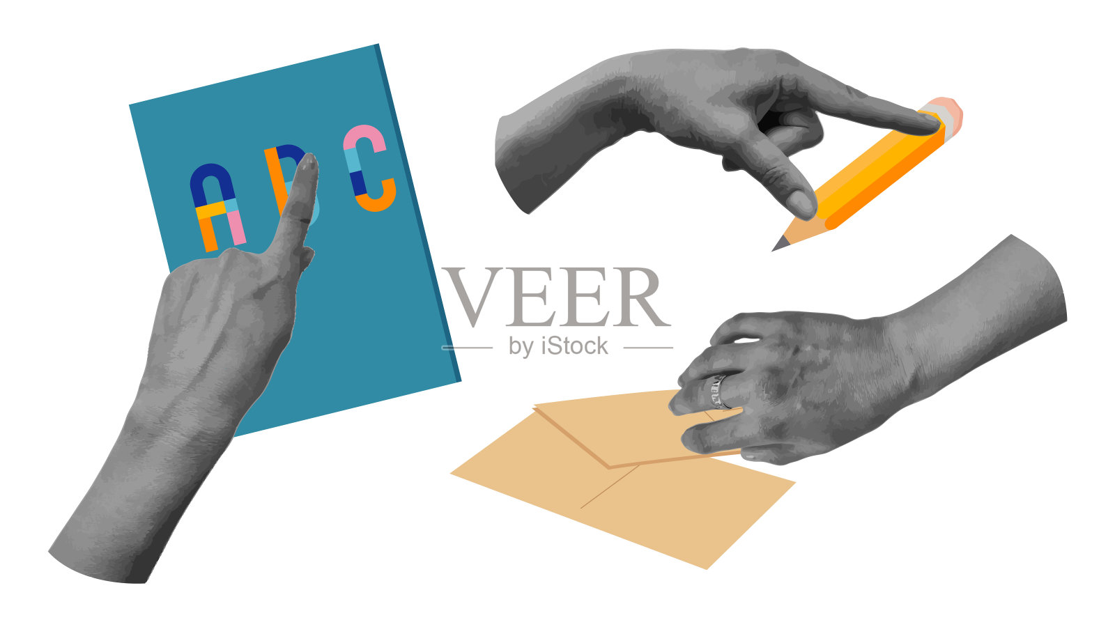 回到学校拼贴半色调的手套。插画图片素材