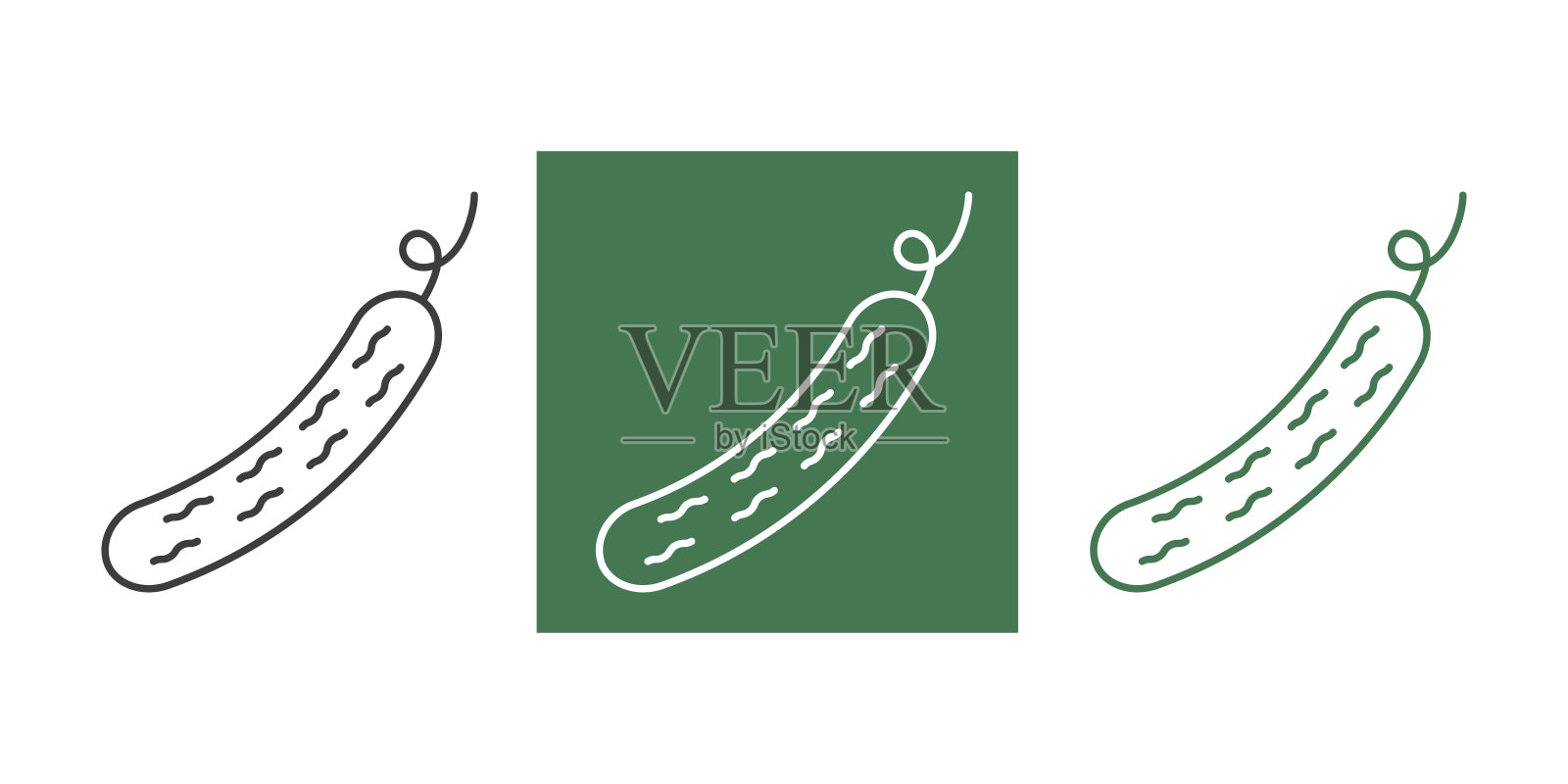 黄瓜图标轮廓。3种颜色的食物蔬菜图标。白色背景上的轮廓样式矢量插图设计。每股收益10插画图片素材