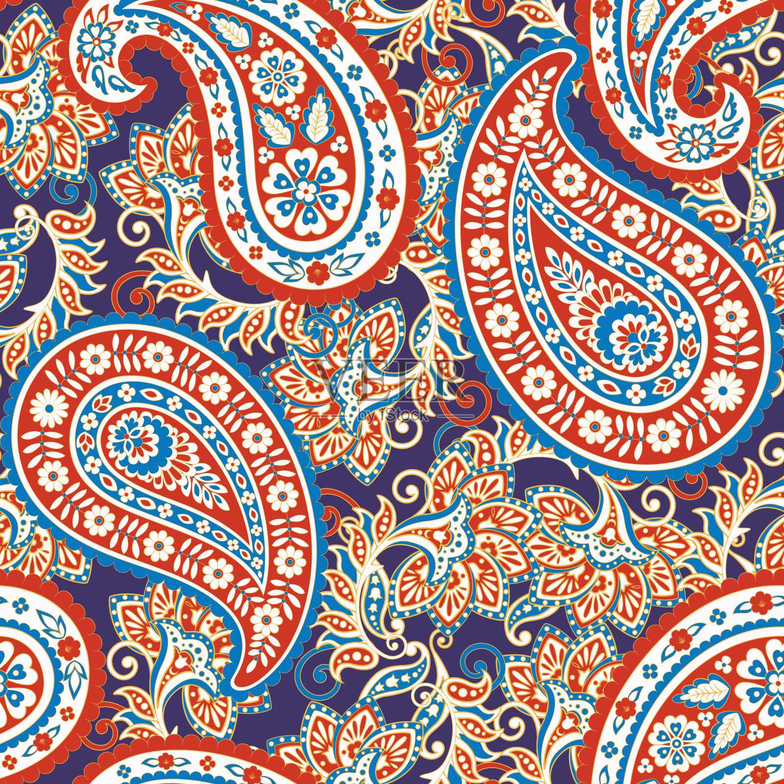 佩斯利花东方民族图案。无缝矢量装饰。锦缎织物图案。插画图片素材