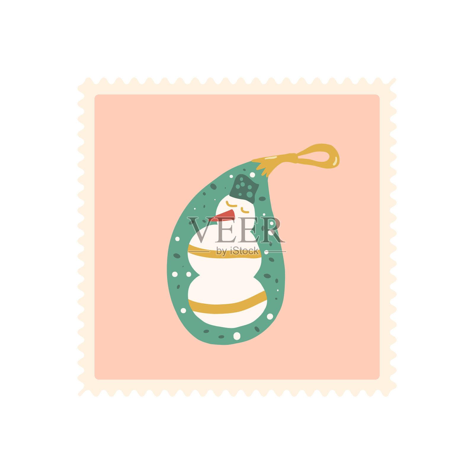 雪人的圣诞贴纸。新年快乐复古设计。矢量手绘插图孤立的白色背景。插画图片素材