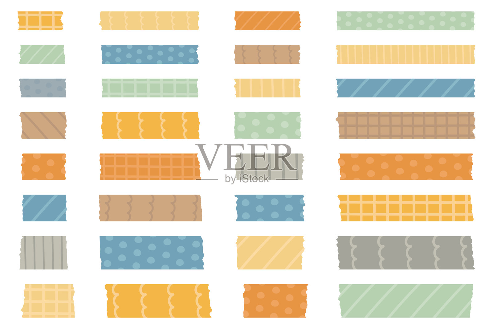 插图集掩蔽胶带像撕手/条纹/点/图案/别致插画图片素材