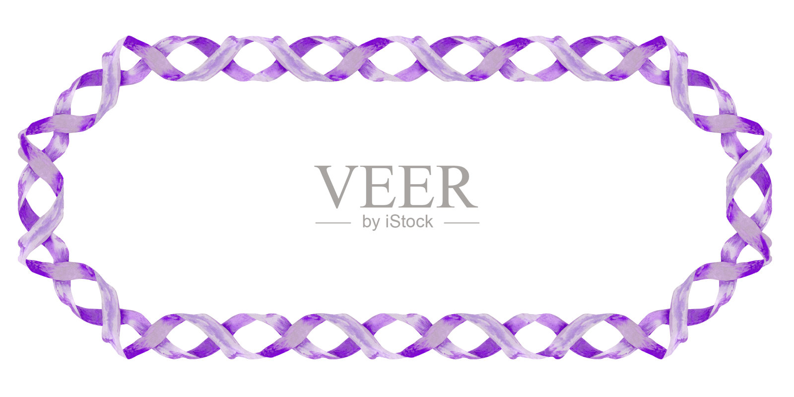 用于装饰文字的纸带框架。水彩插图的椭圆形框架孤立在一个白色的背景。复古编织纸丝带装饰与羊皮纸质地在柔和的紫色插画图片素材