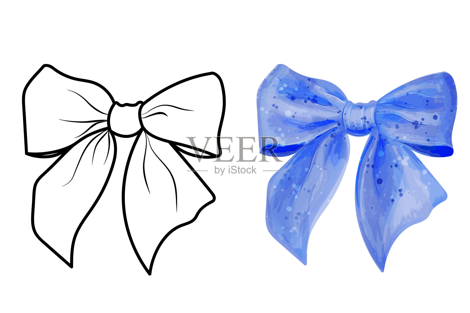 一套弓。蓝色和轮廓的矢量插图系蝴蝶结插画图片素材