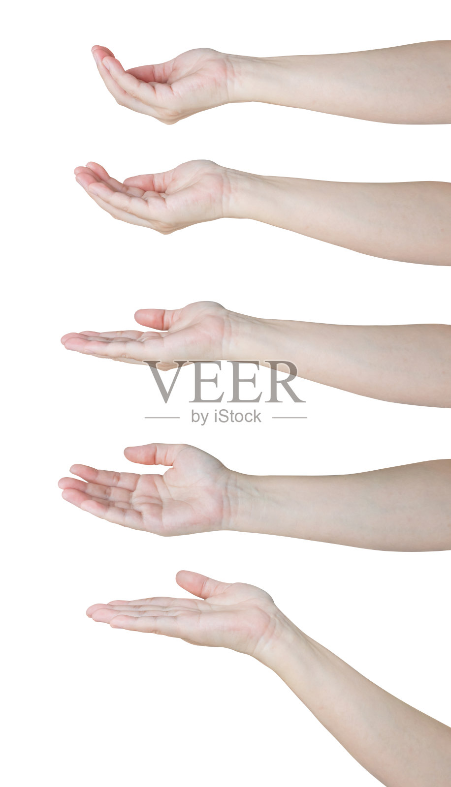 女人的手势拿着东西设置孤立的白色背景照片摄影图片