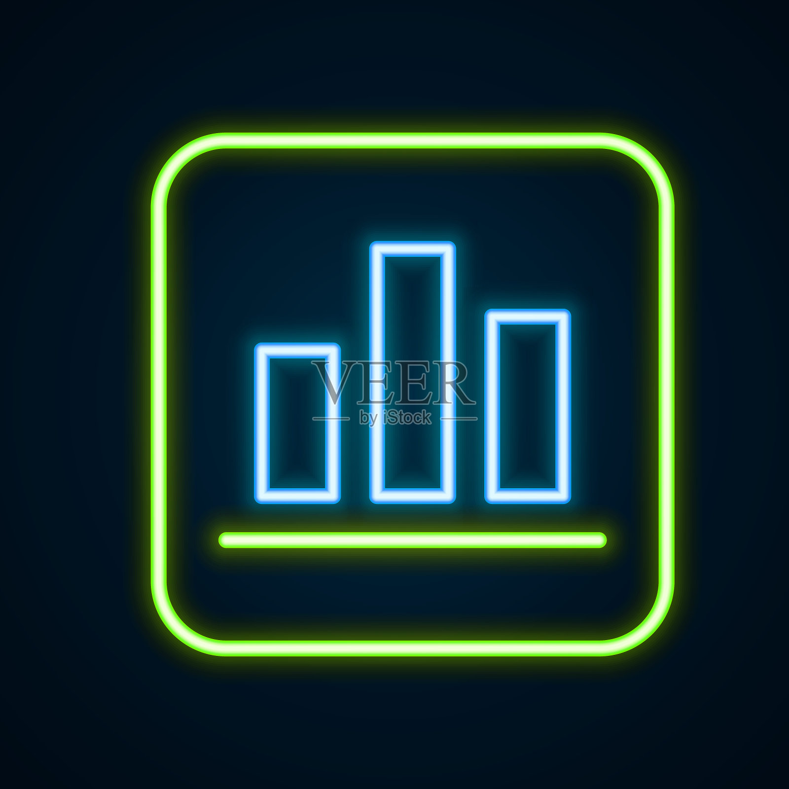 发光的霓虹线饼状图信息图形图标孤立的黑色背景。图表符号。色彩缤纷的轮廓概念。向量插画图片素材