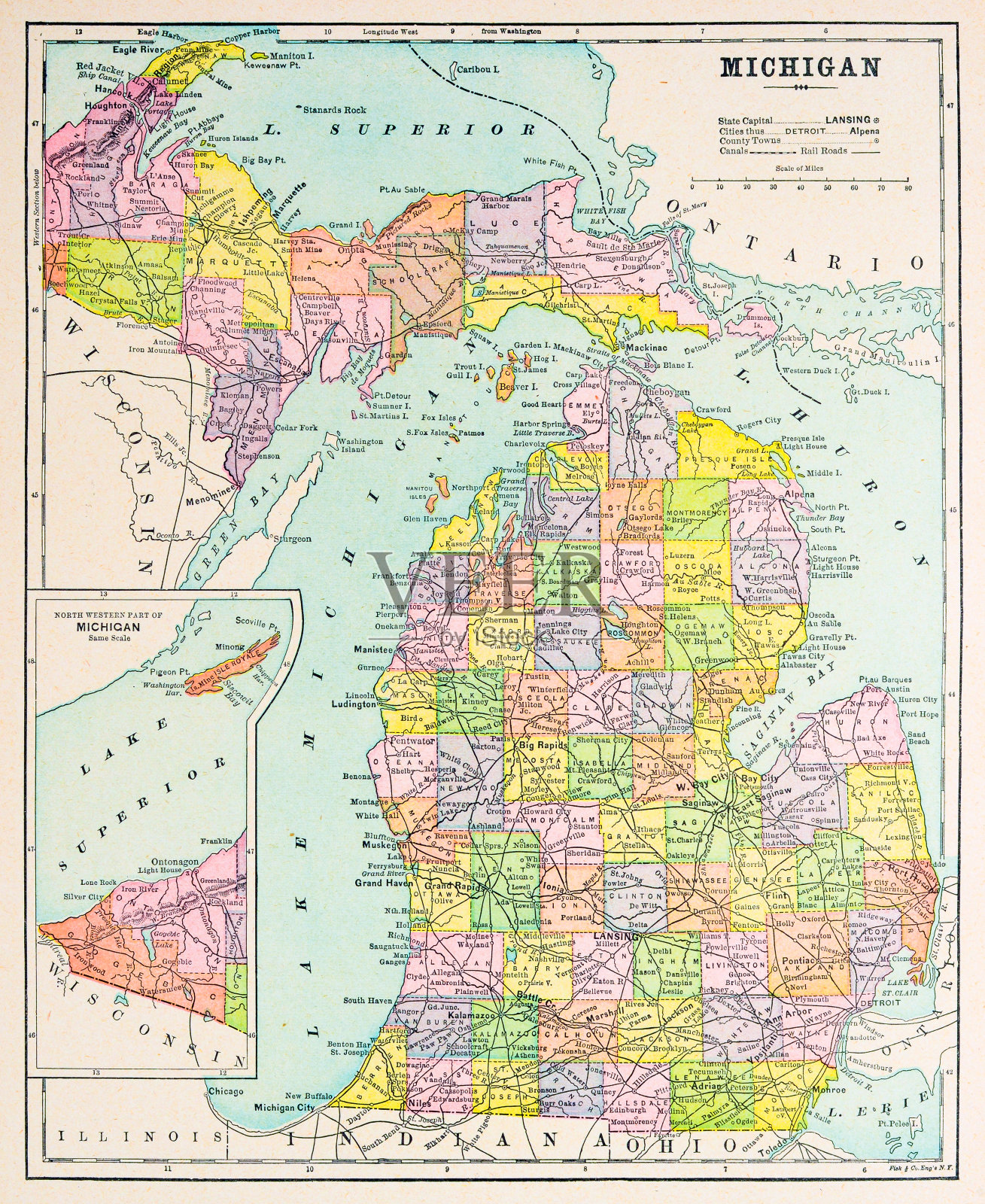 密歇根古地图(1899年)插画图片素材