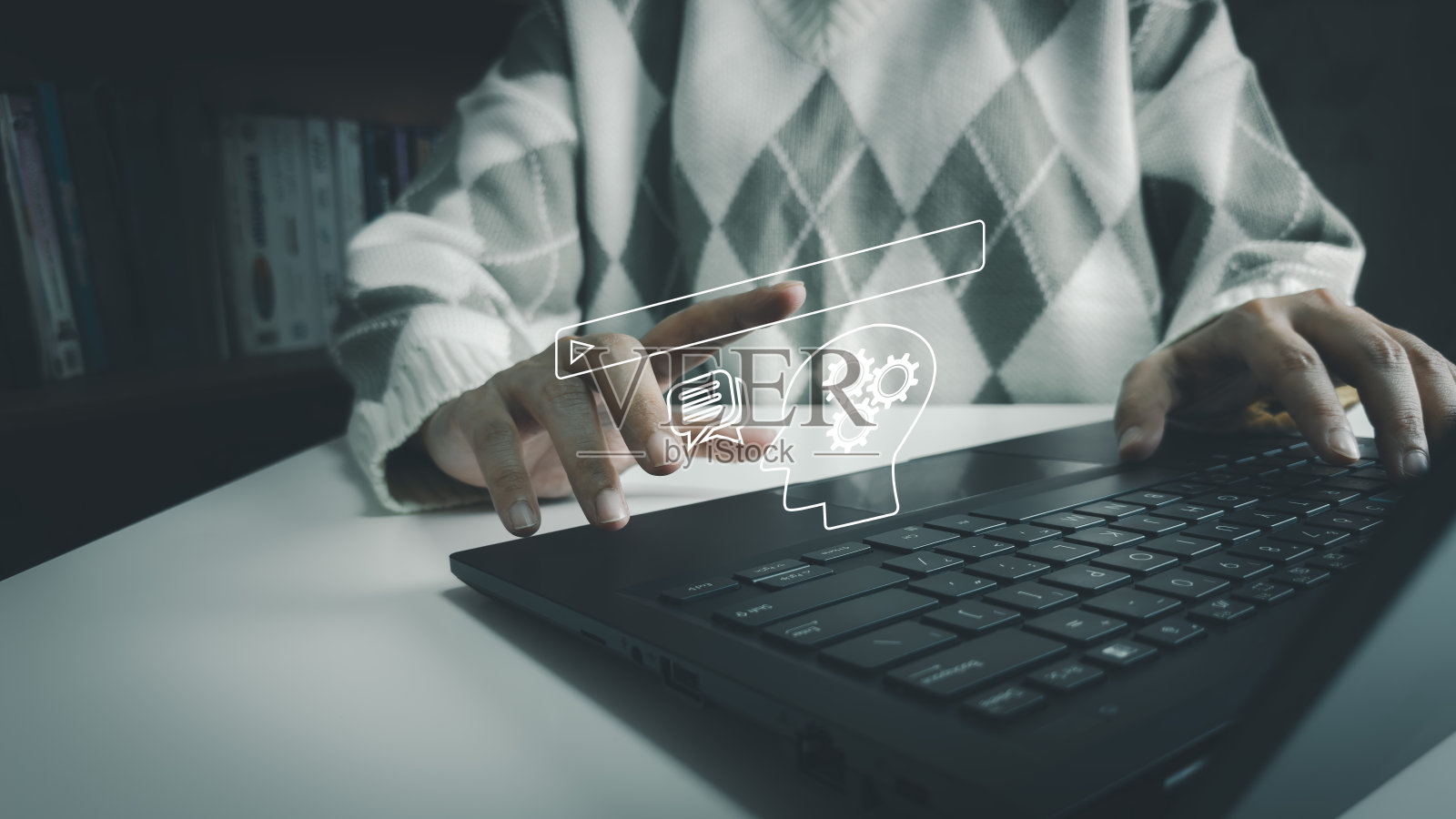 AI技术，人工智能，聊天机器人与AI聊天，使用笔记本电脑通过命令提示符搜索和查找数据，机器人学习机器自动创建或生成图片或文章照片摄影图片