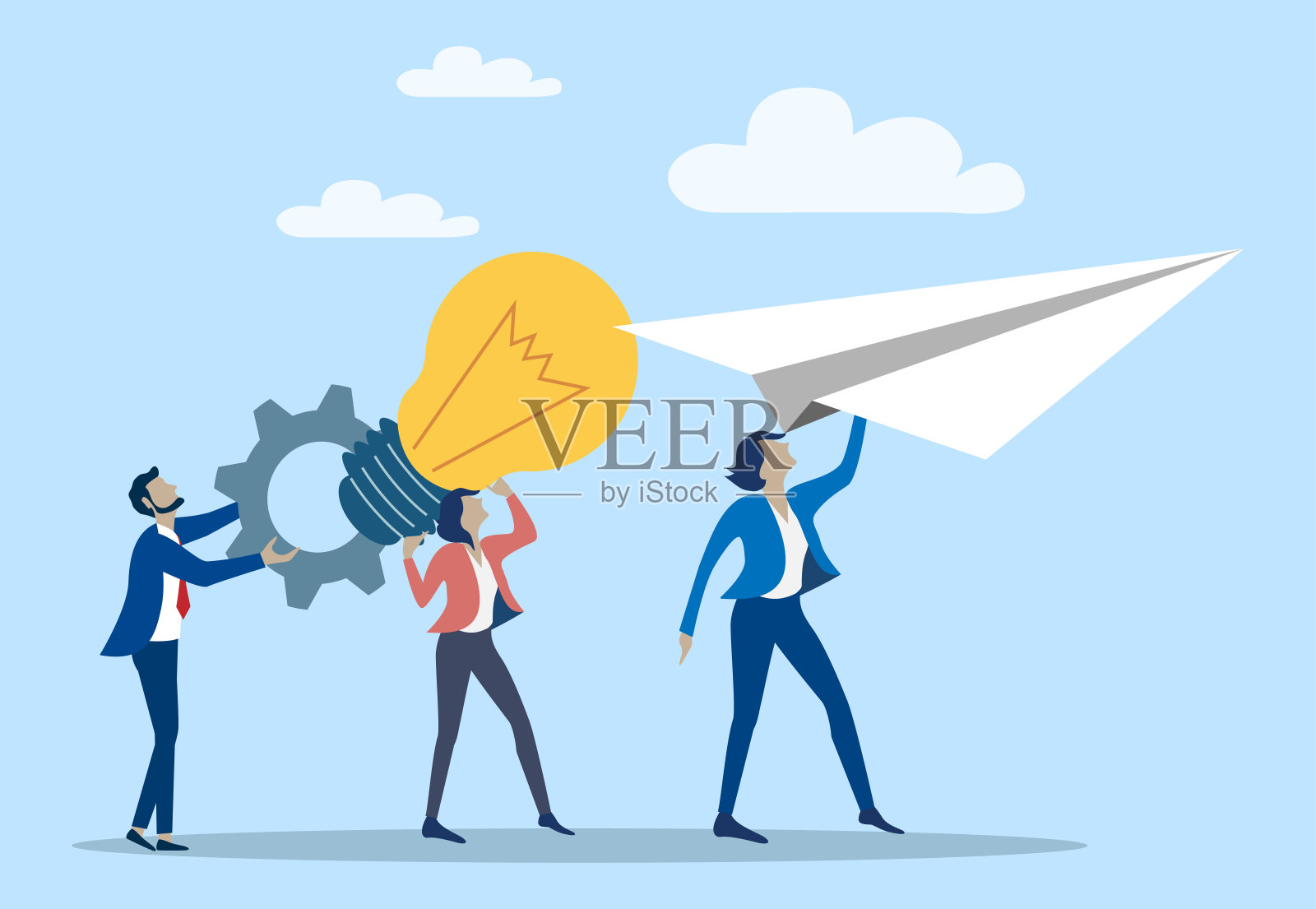 具有创造性的团队合作精神，在组织中解决问题。商业上的成功。插画图片素材