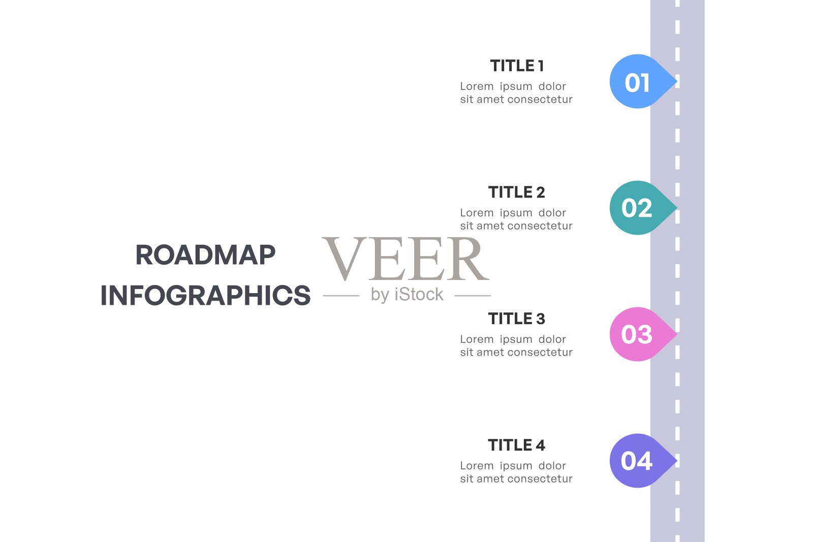 综合路线图信息图，4个关键阶段的战略里程碑路径插画图片素材