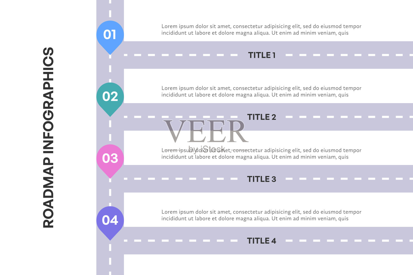 综合路线图信息图，4个关键阶段的战略里程碑路径插画图片素材