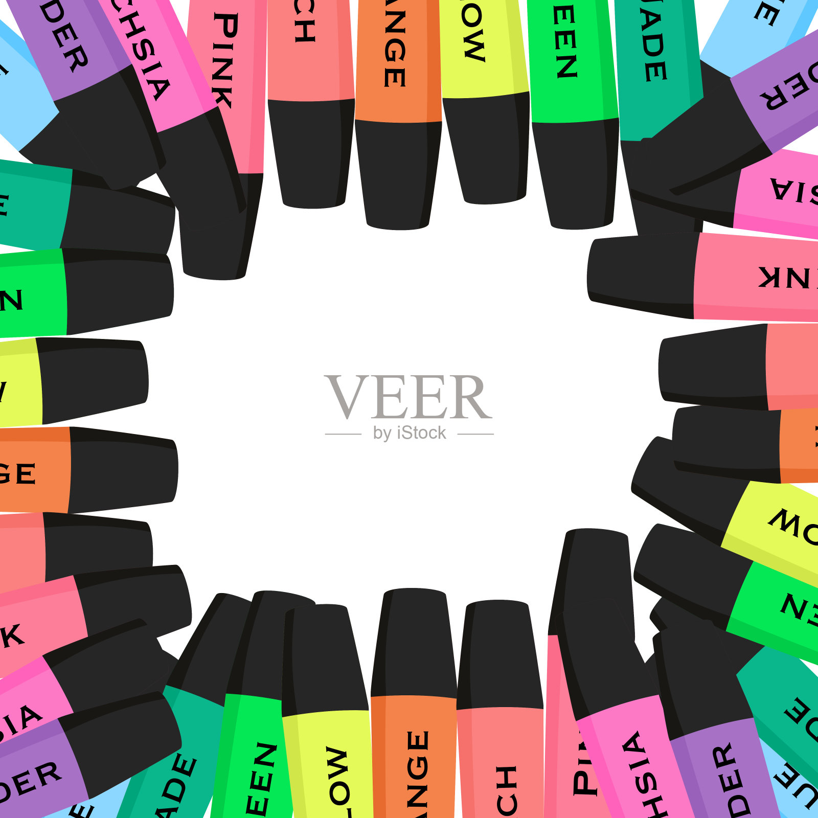 框架的荧光笔标记笔集平面矢量插图标志图标剪贴画孤立在白色背景插画图片素材