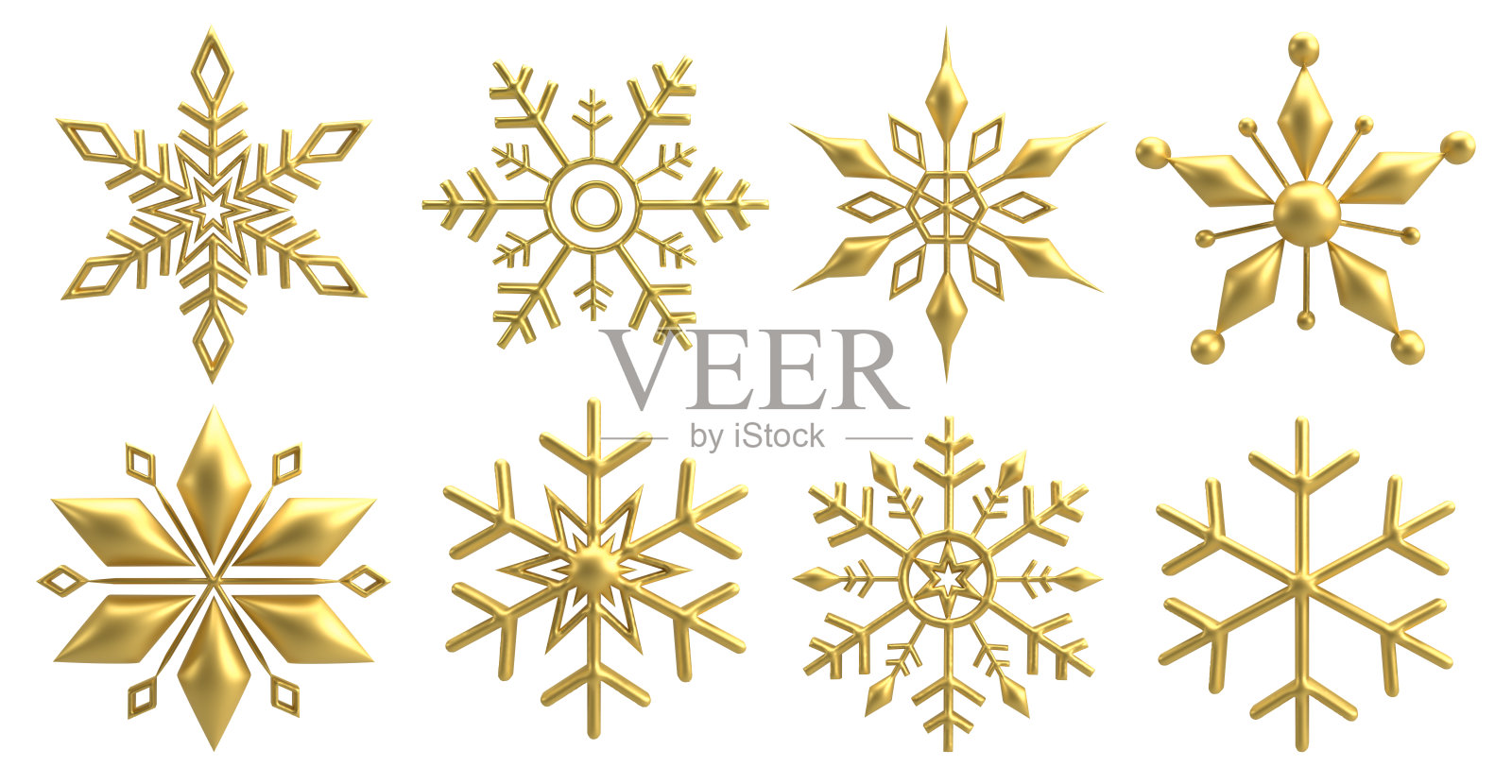 一套金色的雪花3d渲染照片摄影图片