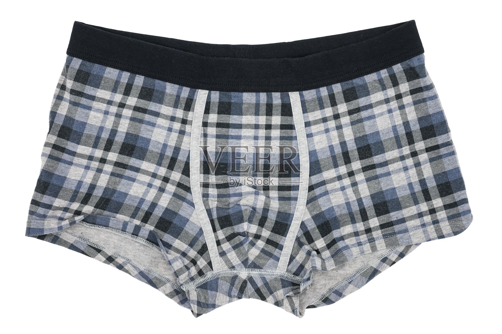 白色背景上的方格拳击手内裤的顶视图照片摄影图片