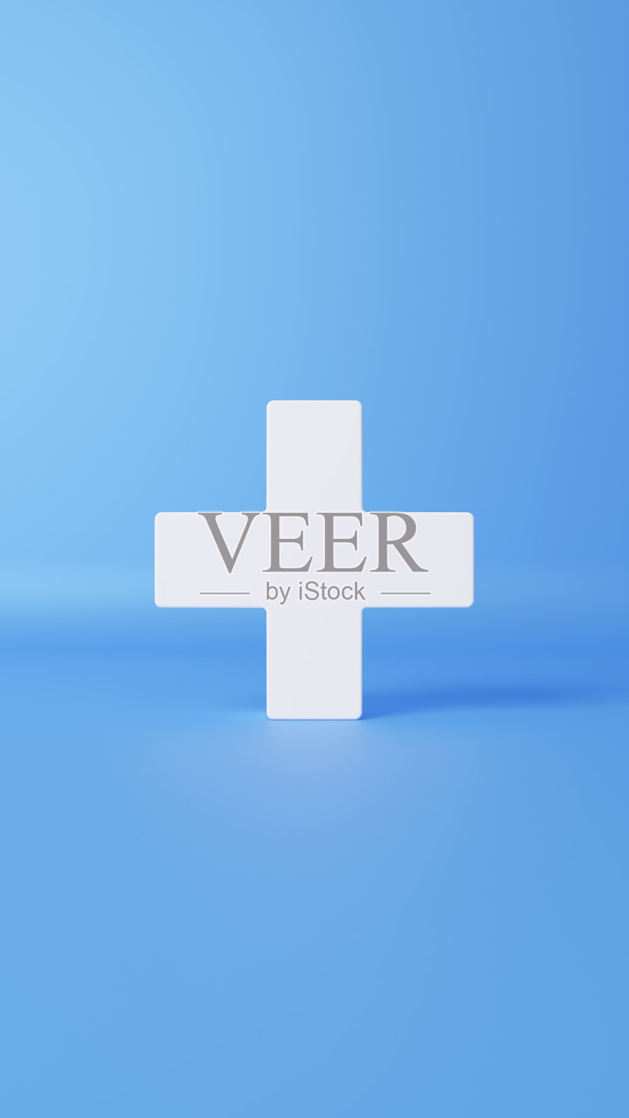 3 d演示。蓝色背景上的白色十字架。前面。(垂直)照片摄影图片