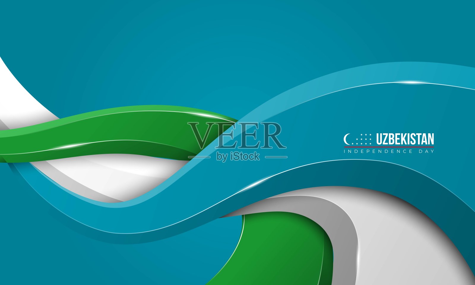 具有绿、蓝、白三维造型风格的蓝色背景设计插画图片素材