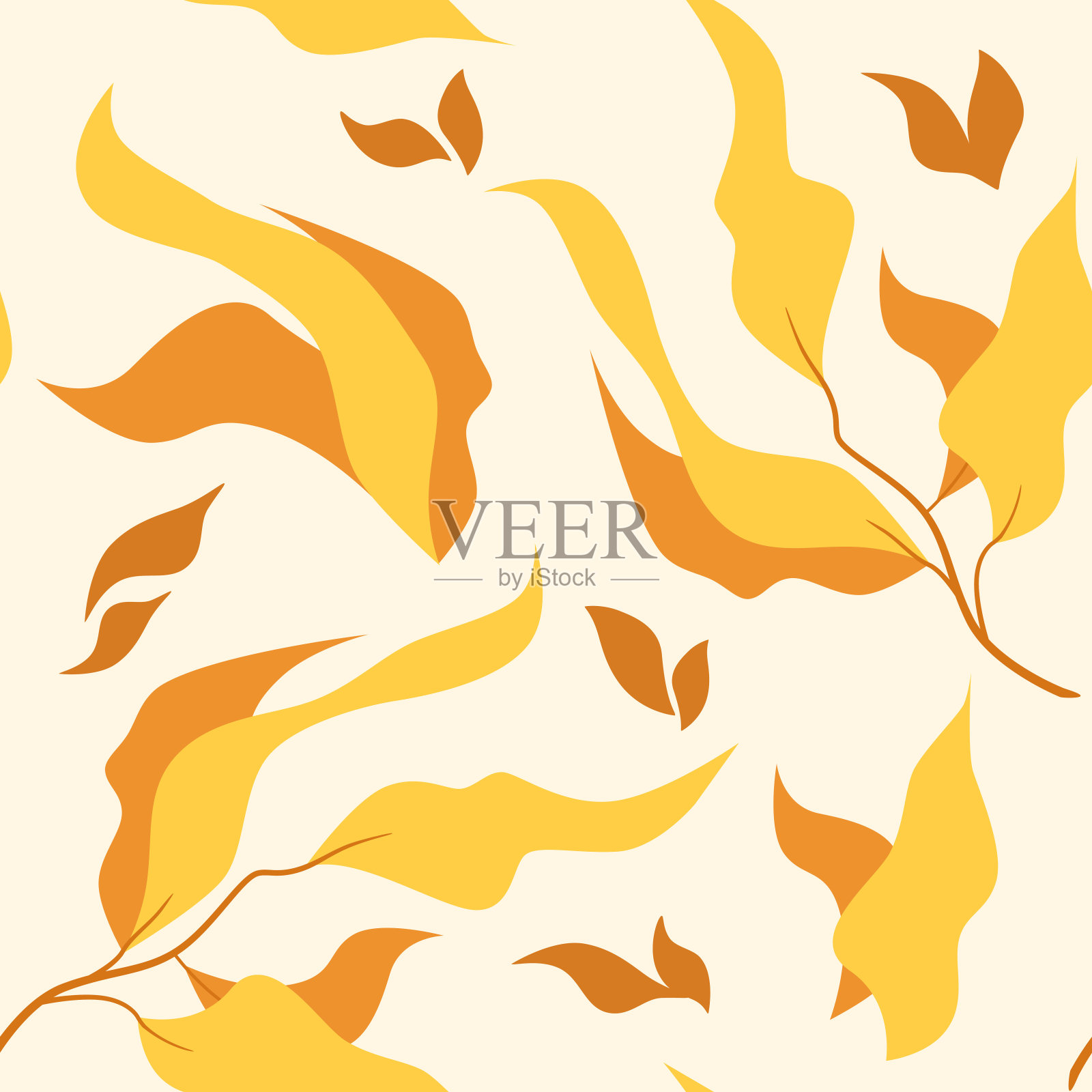 无缝图案与秋天的黄色树枝插画图片素材