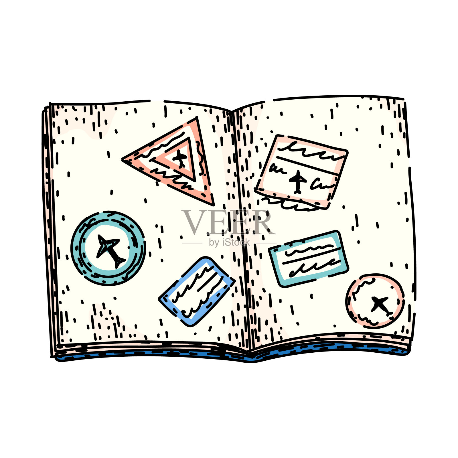 旅行护照素描手绘矢量插画图片素材