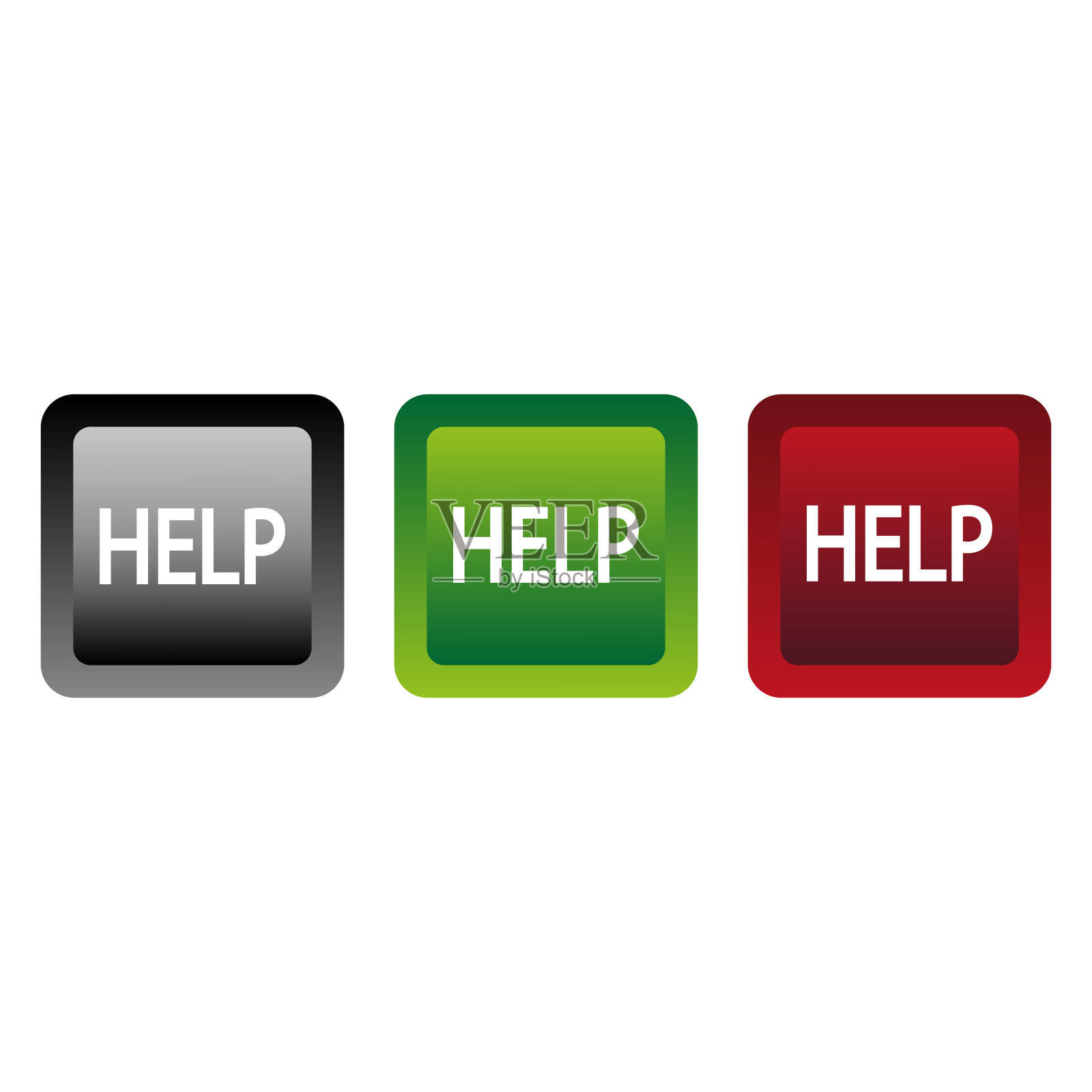 帮助按钮图标。三种颜色变化。简单的文本焦点。矢量图形符号。插画图片素材