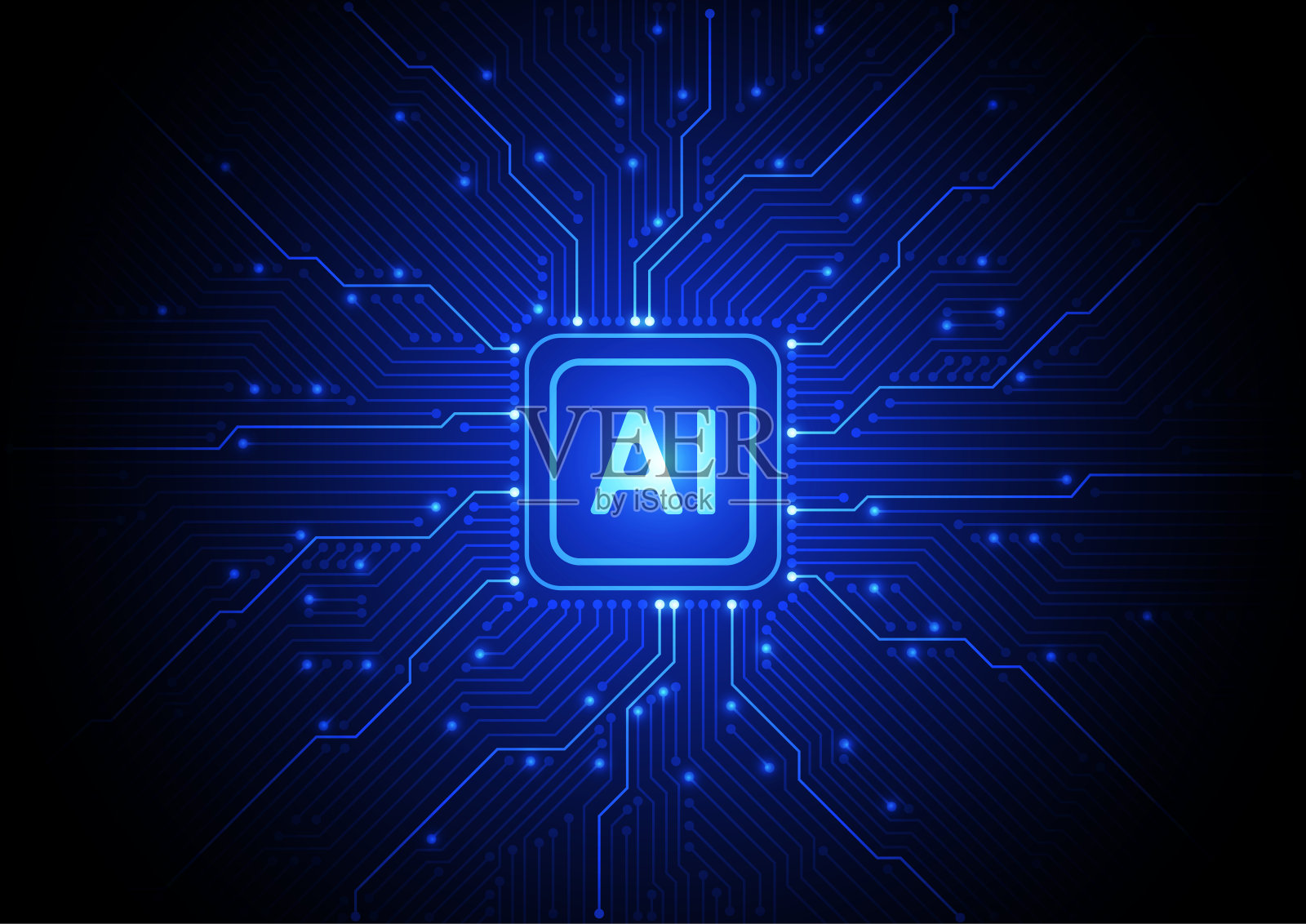 人工智能芯片组在电路板上的未来概念技术艺术品的网页，横幅，卡片，封面。矢量图插画图片素材