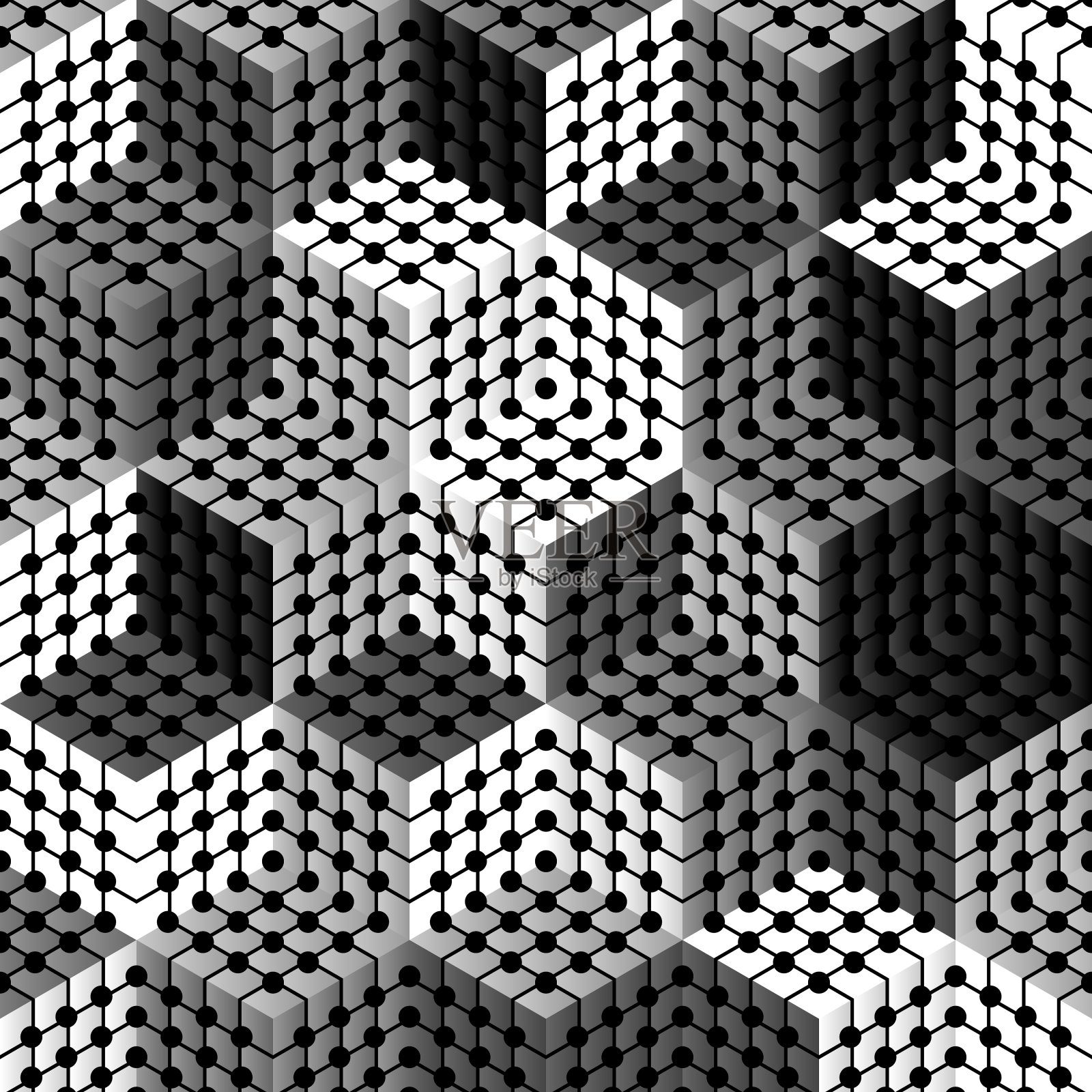 矢量无缝模式与立方体。六边形抽象背景。插画图片素材