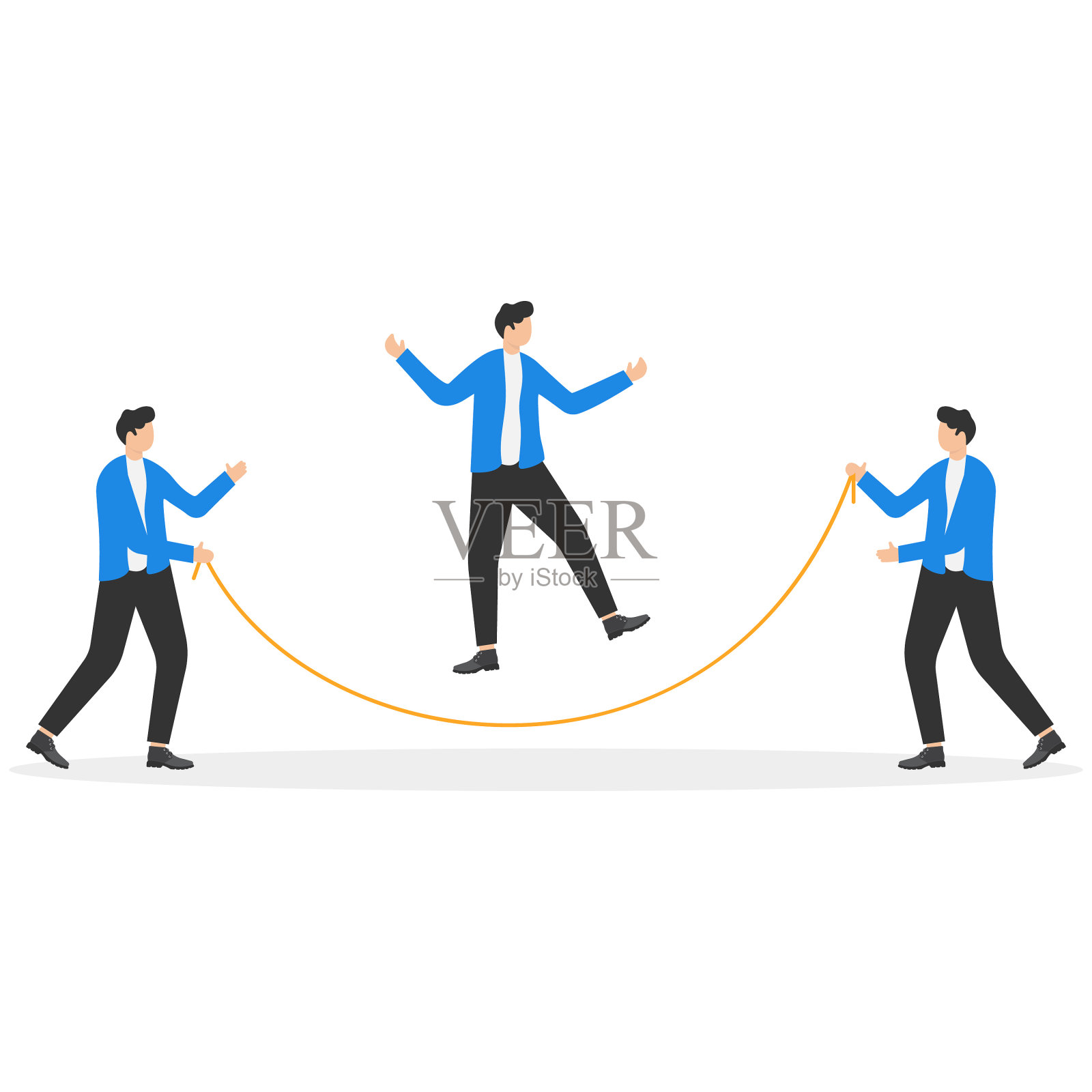 西装革履的人在跳绳，插画图片素材