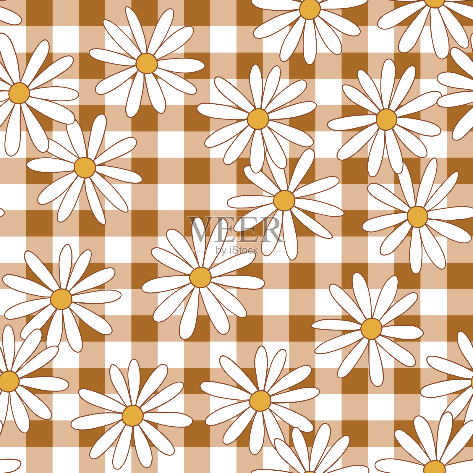无缝矢量图案与手绘雏菊花。可爱的最小的花卉背景。完美的纺织品，墙纸或托儿所印花设计。插画图片素材