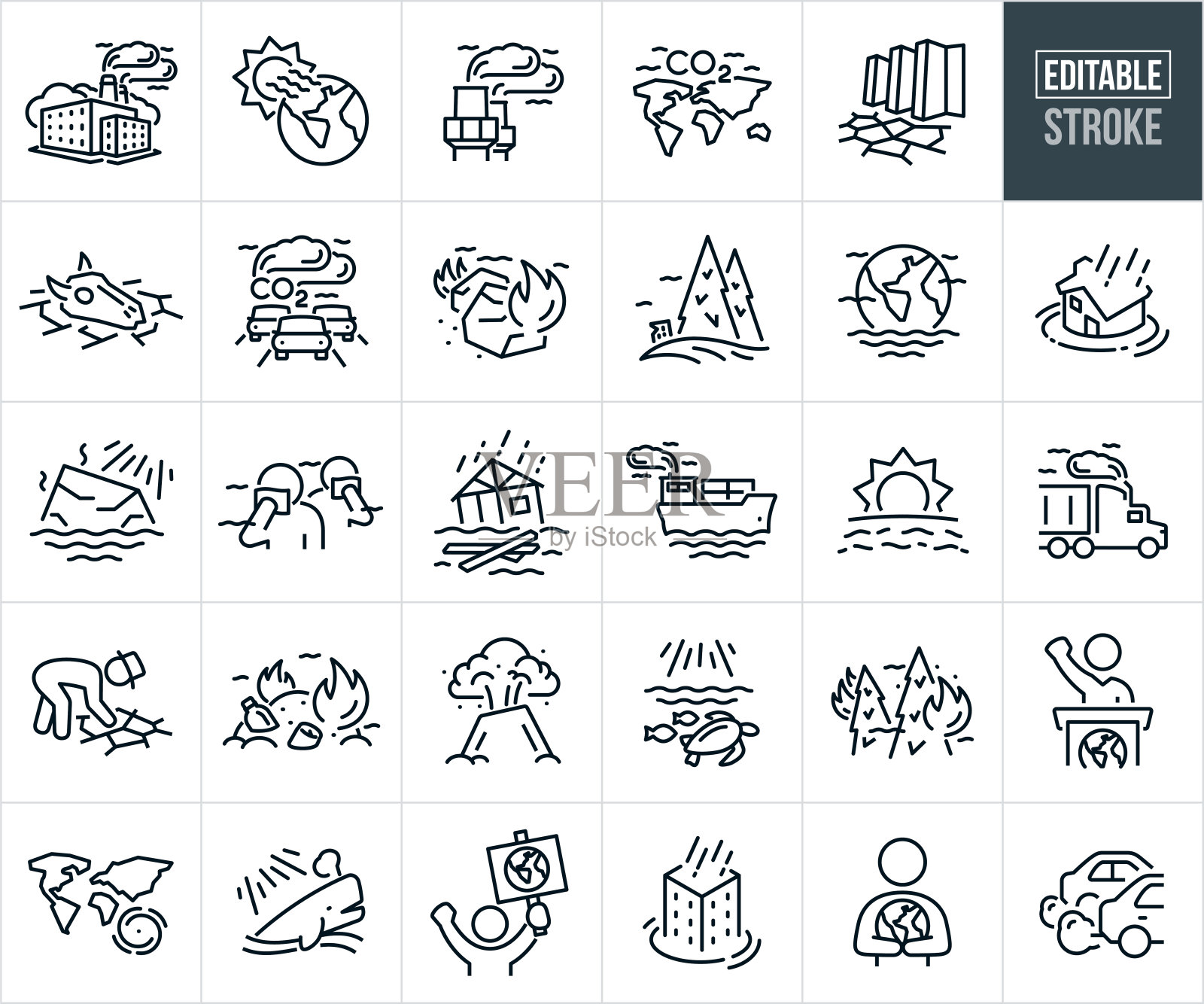 气候变化细线图标-可编辑的笔画插画图片素材