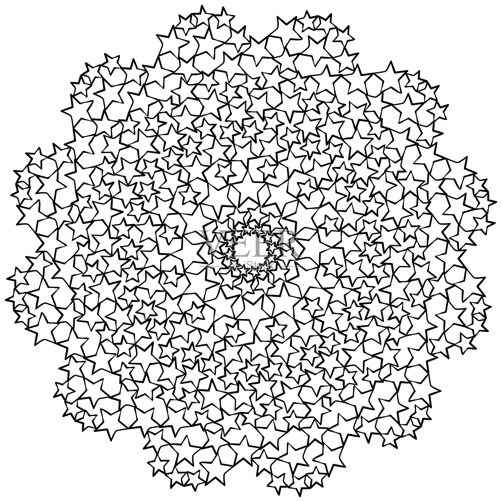 简单的轮廓曼陀罗与星星，创意禅宗着色页的活动和设计插画图片素材