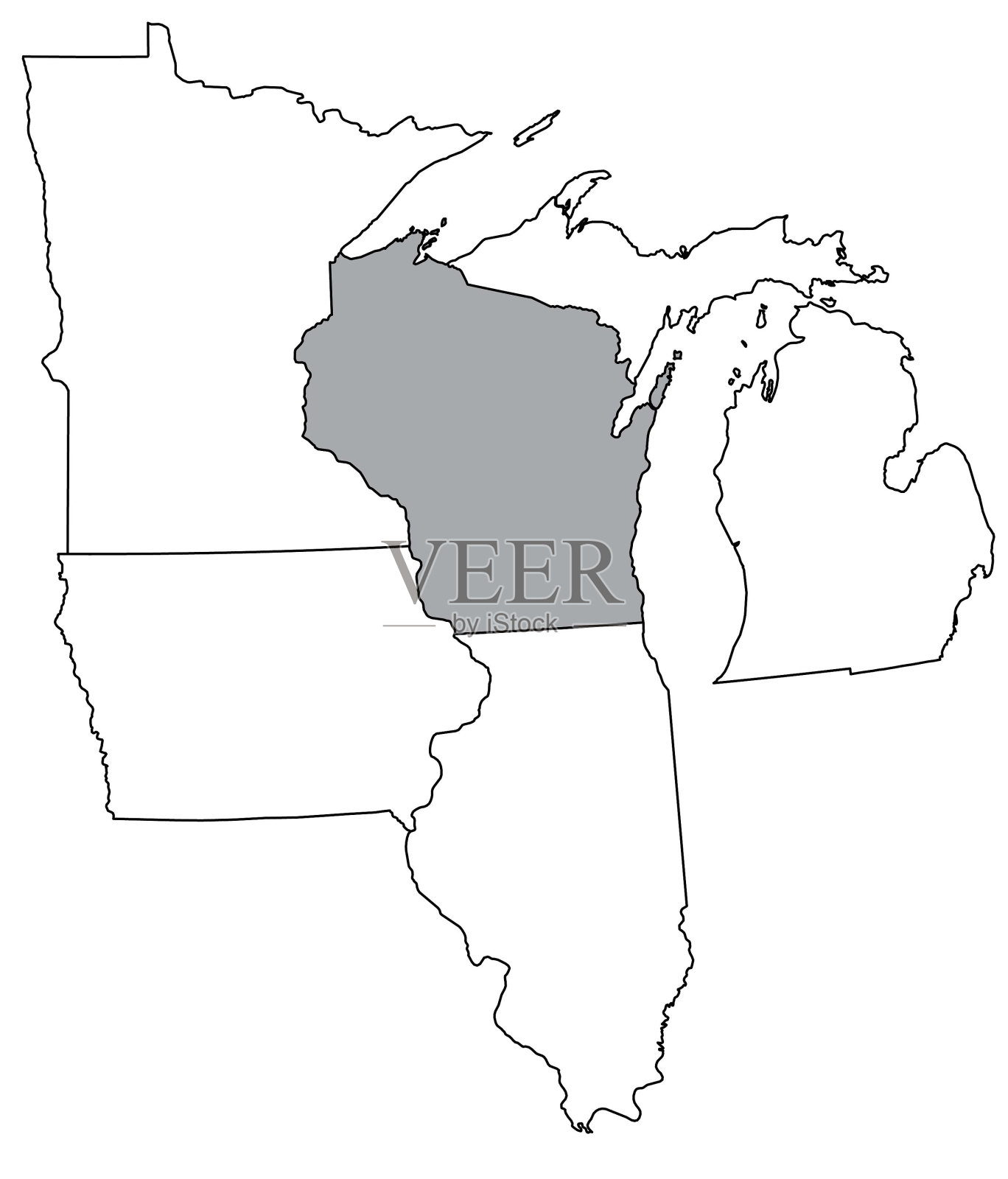 美国威斯康辛州和邻近的几个州插画图片素材