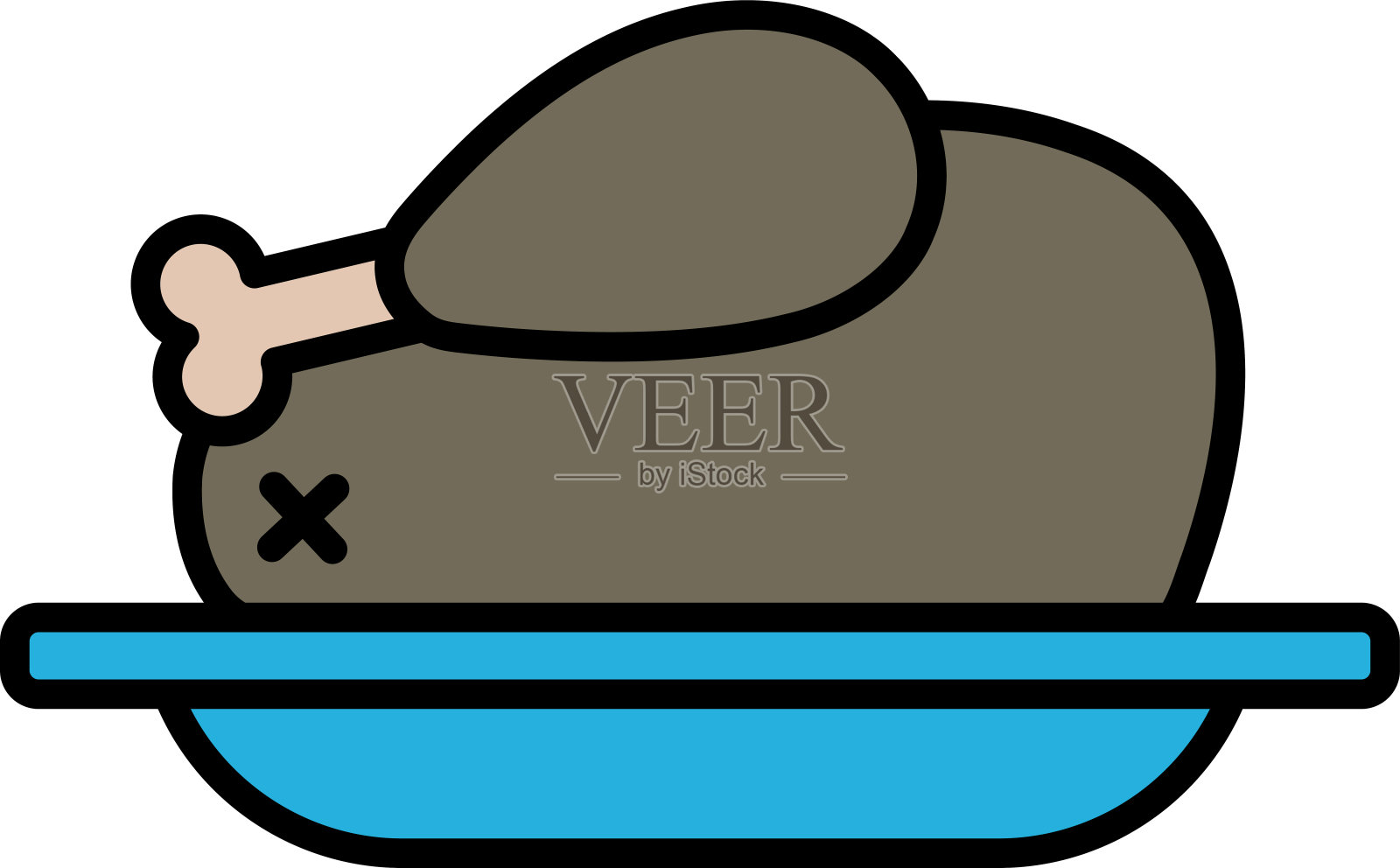 盘子上一只鸡的黑白图画插画图片素材