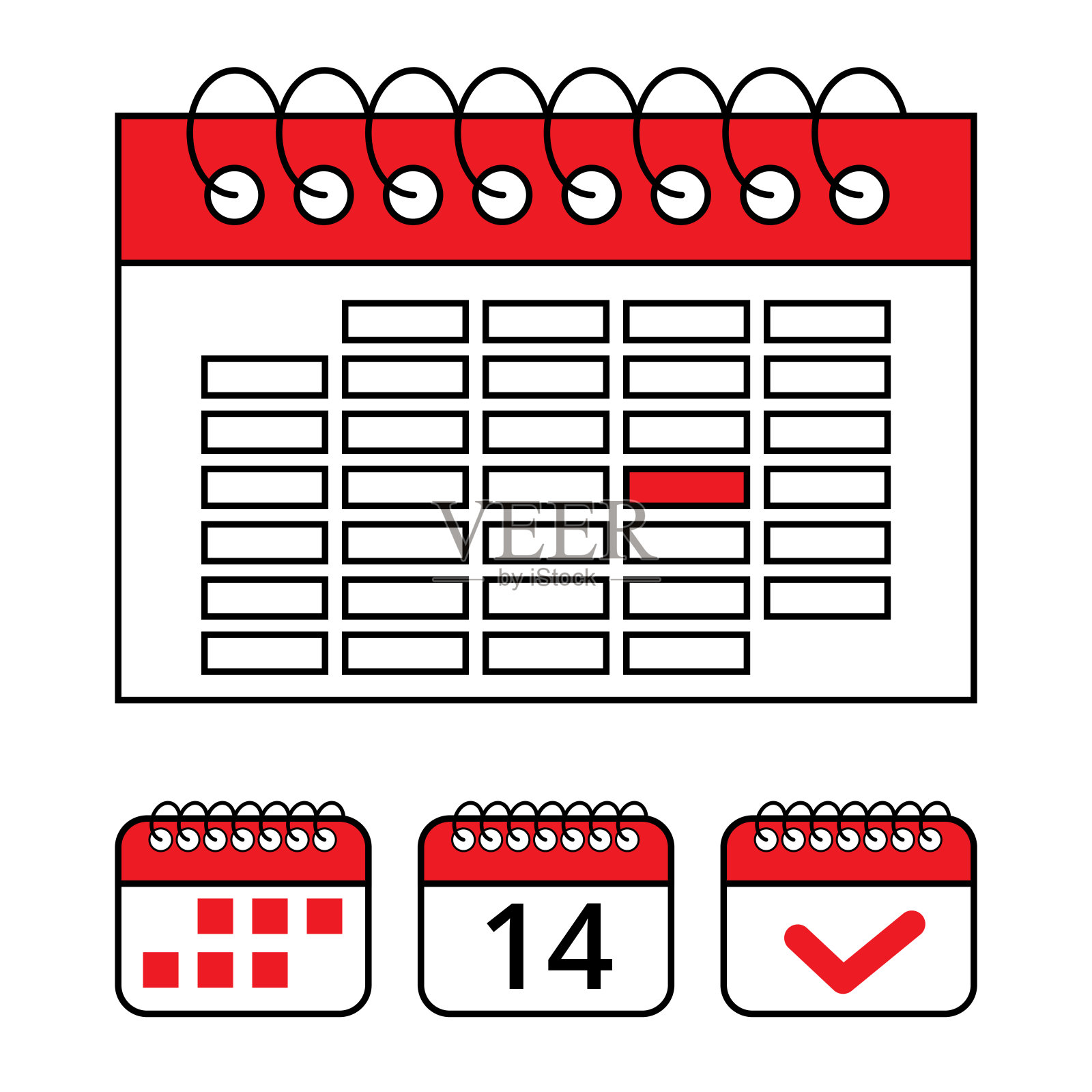 简单的红色日历图标，第14天插画图片素材