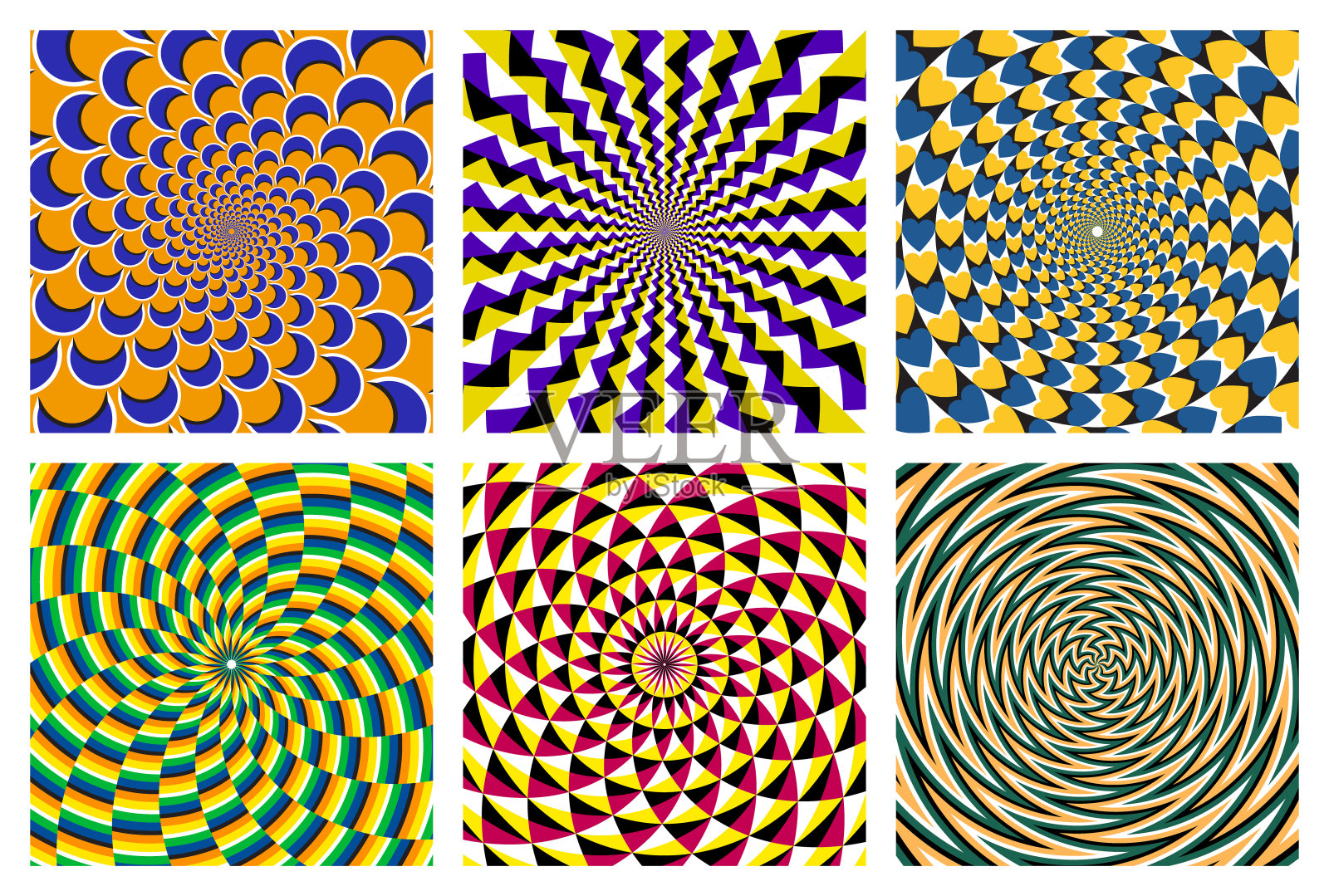 矢量集的彩色圆形图案。引人注目的背景与视觉错觉，好像他们在移动。插画图片素材