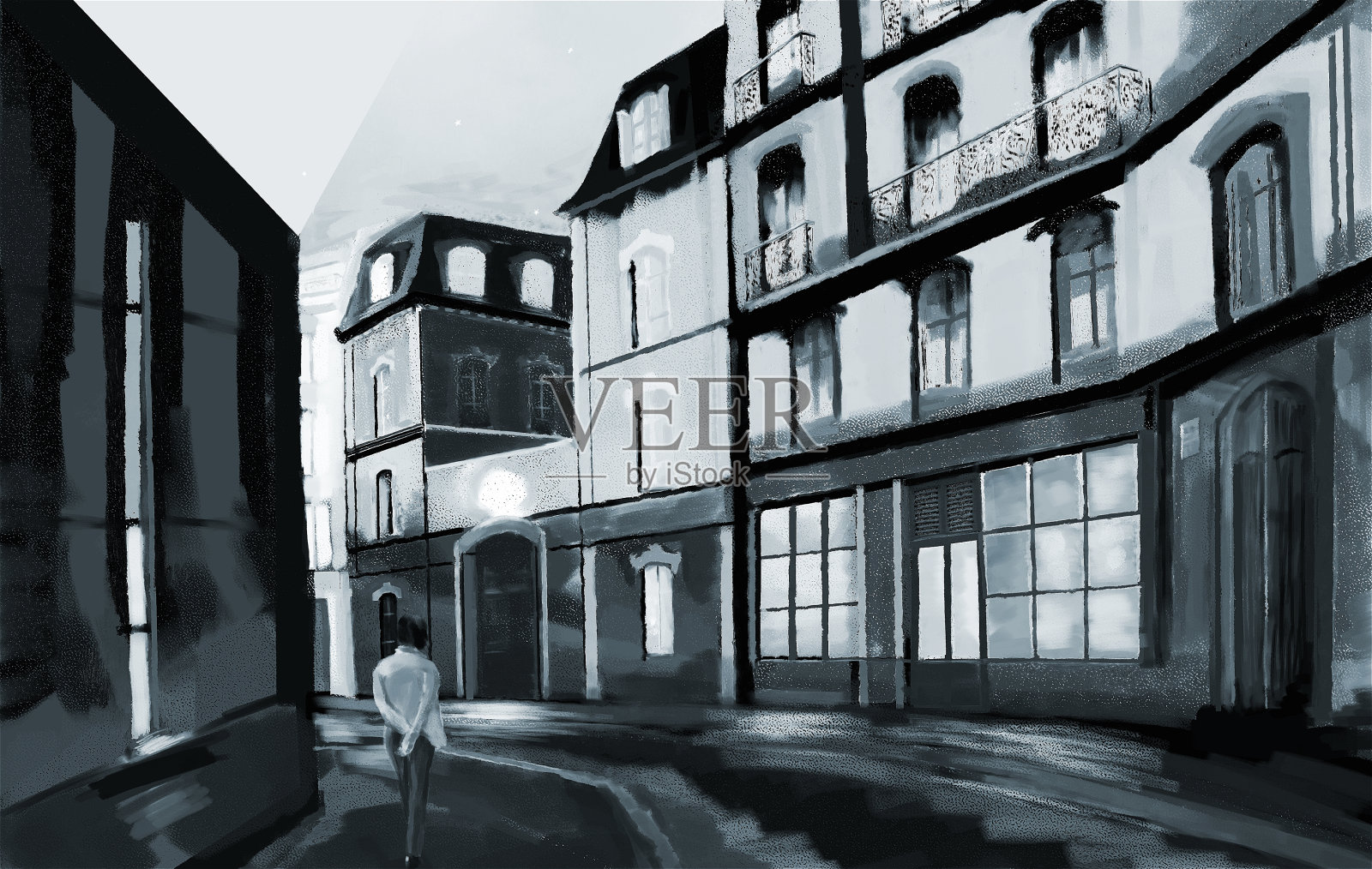 夜景如画的街景插画图片素材