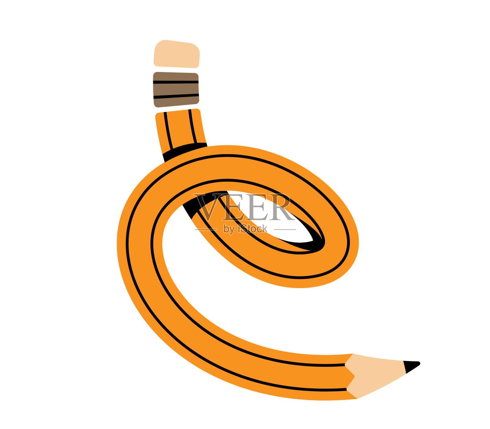 扭曲的铅笔矢量插图。绘图工具，适合美术师、学生绘制曲线。扁平化的现代教育理念孤立于白底之上插画图片素材