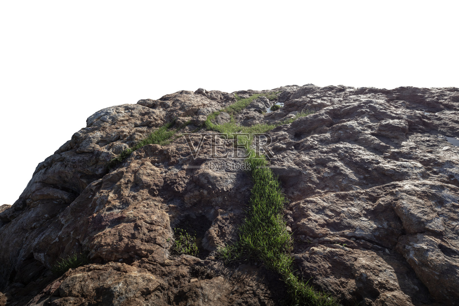 在白色的背景上，岩石和草被隔开照片摄影图片