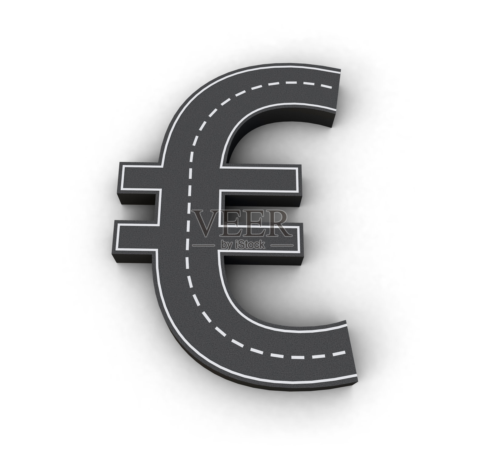 欧元标志道路3d png。欧元货币符号3d。蓝色欧元货币图标。呈现照片摄影图片