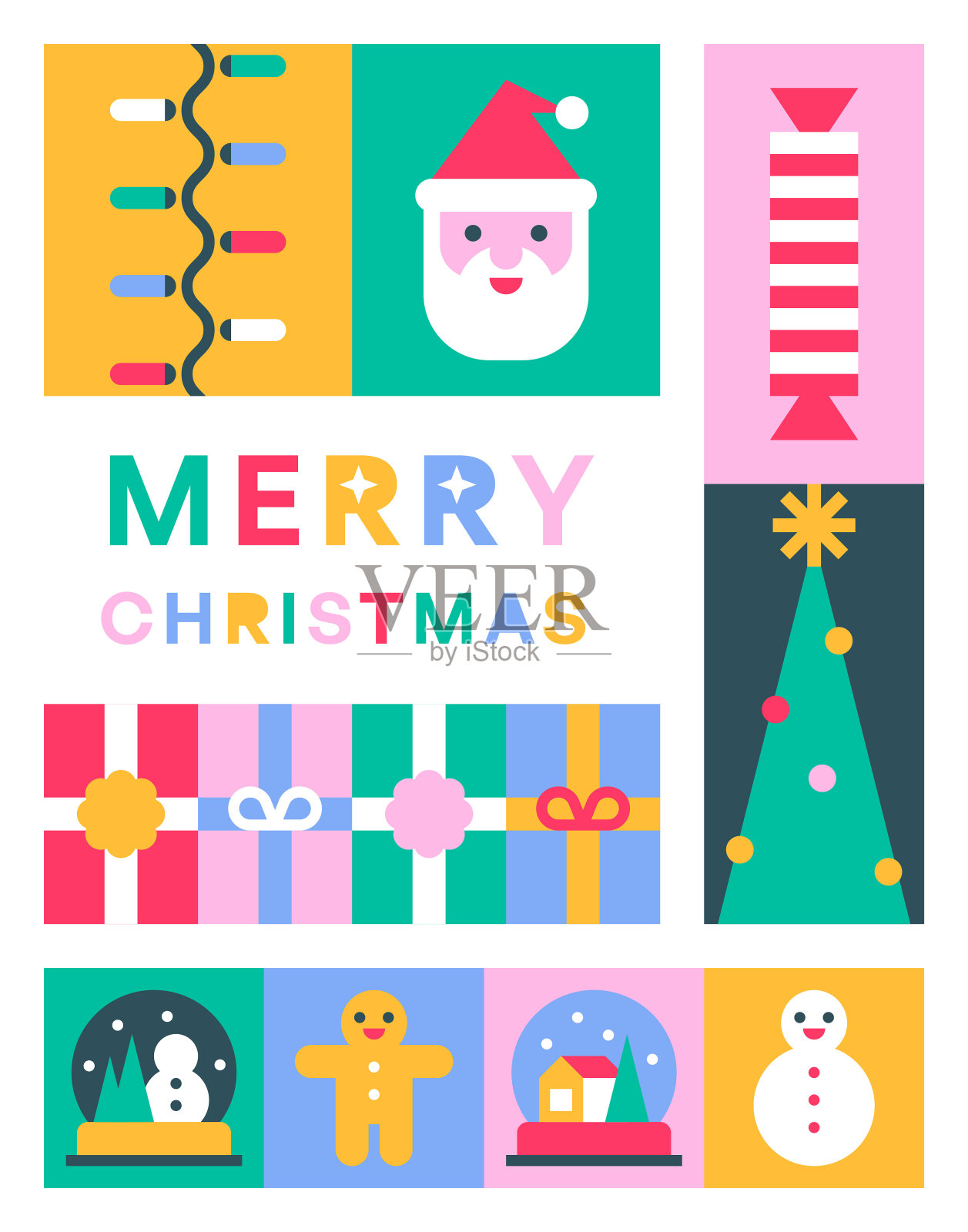 圣诞庆祝卡片与彩色元素插画图片素材