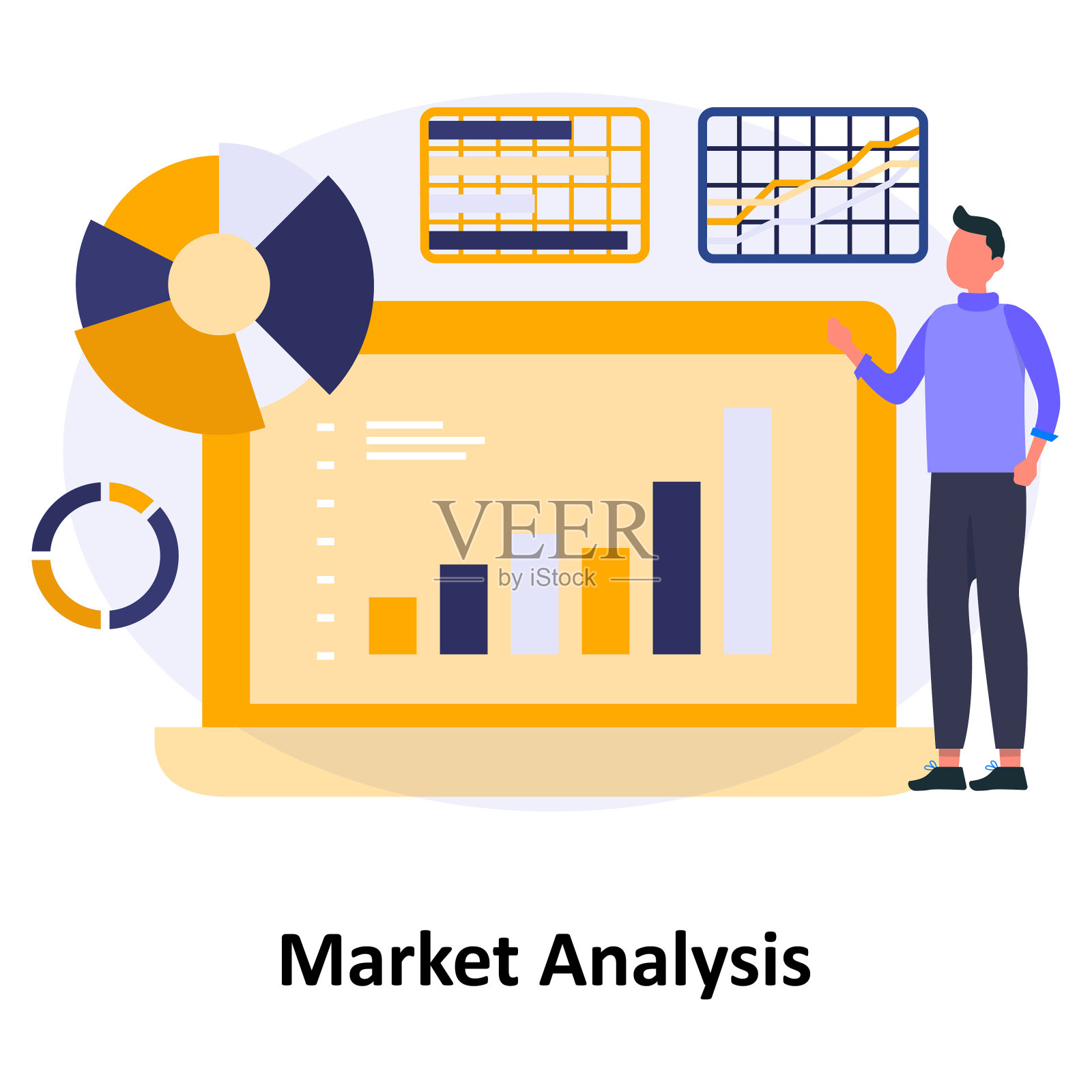 市场分析:矢量图标，可以很容易地修改或编辑插画图片素材