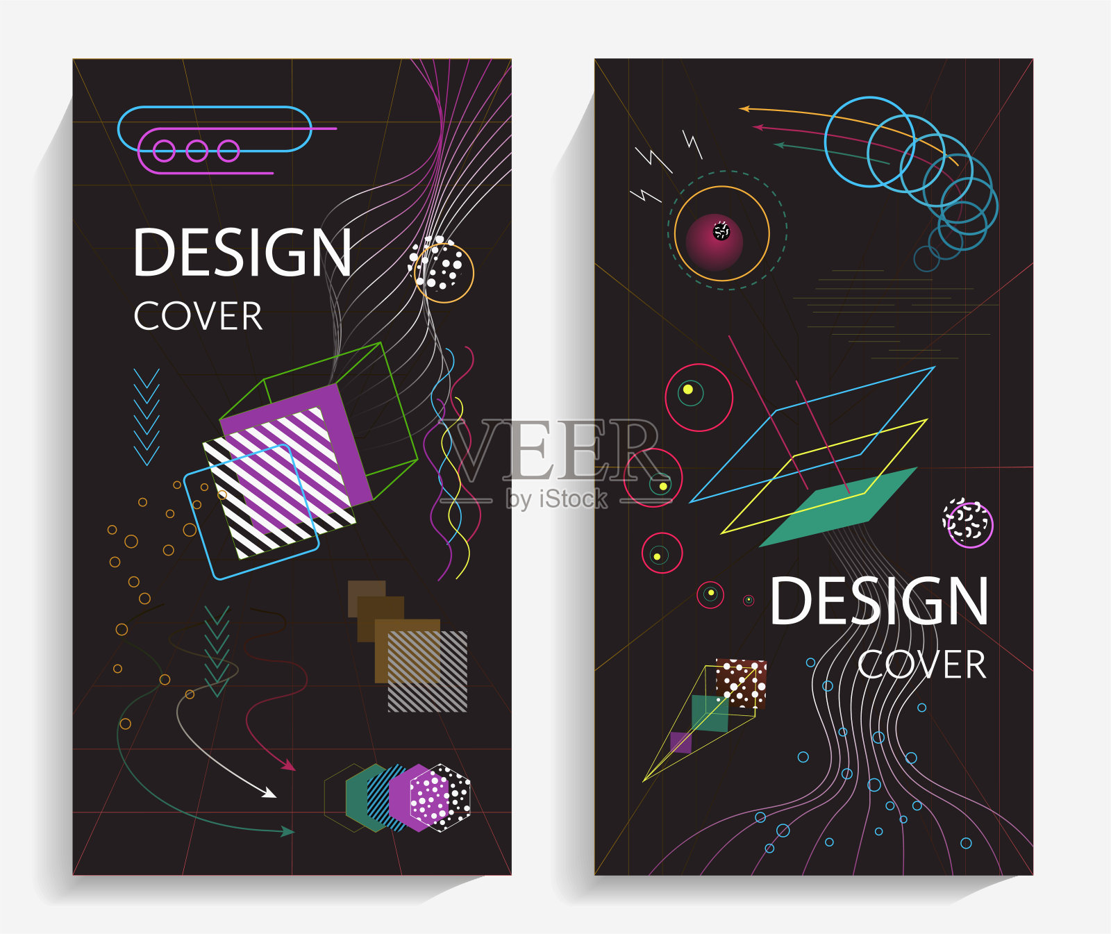 时尚的彩色集合在抽象风格80-90年代插画图片素材