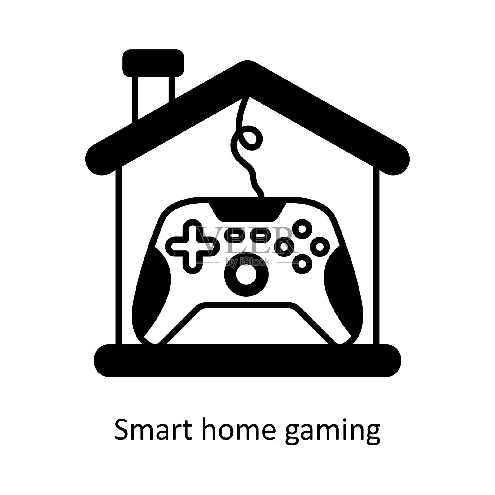 智能家居游戏矢量固体图标设计插图。智能家居和技术符号白底EPS 10文件插画图片素材