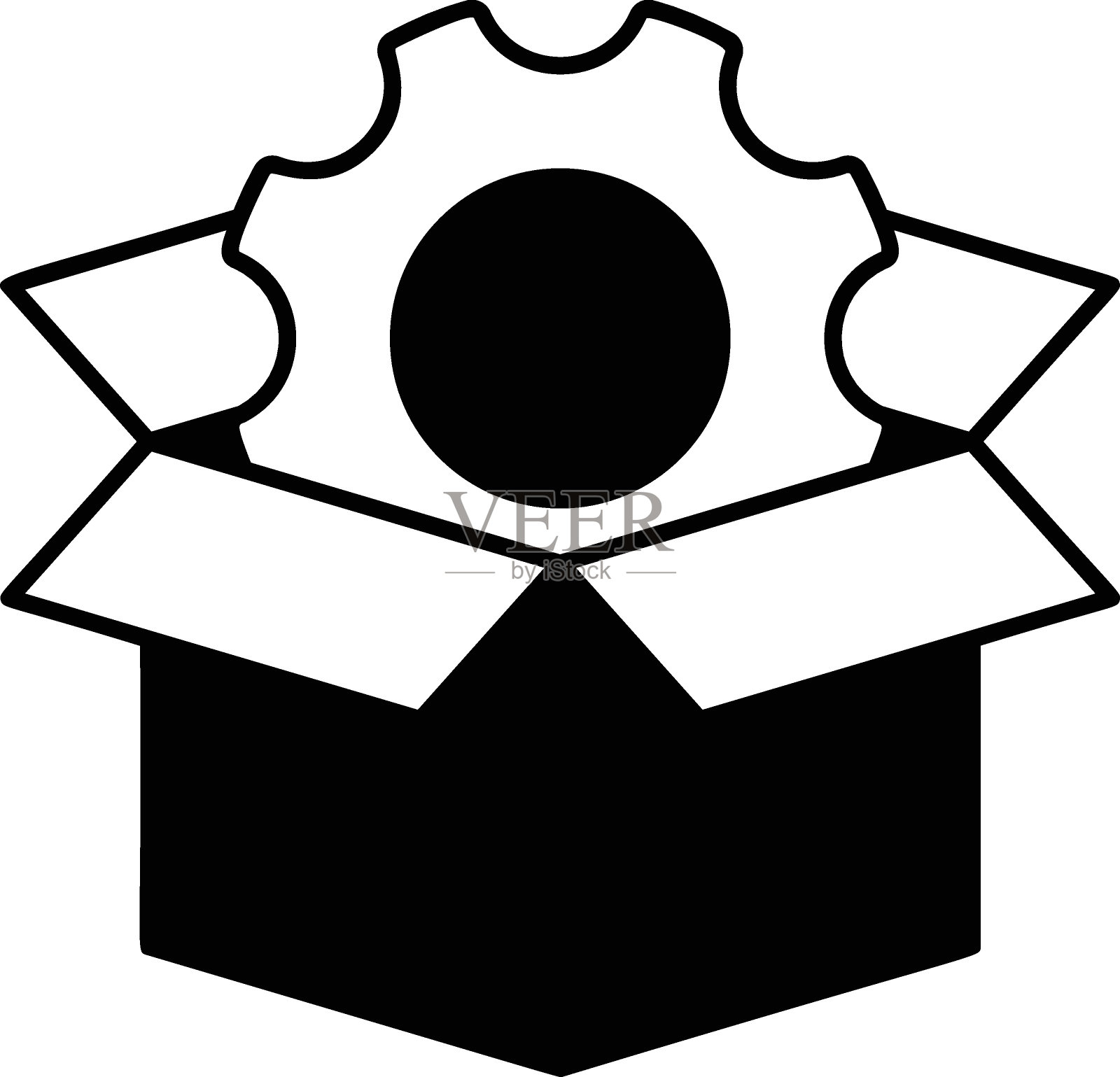 部署包概念，纸板与齿轮矢量图标设计，软件和网络开发符号，计算机编程和编码股票插图插画图片素材