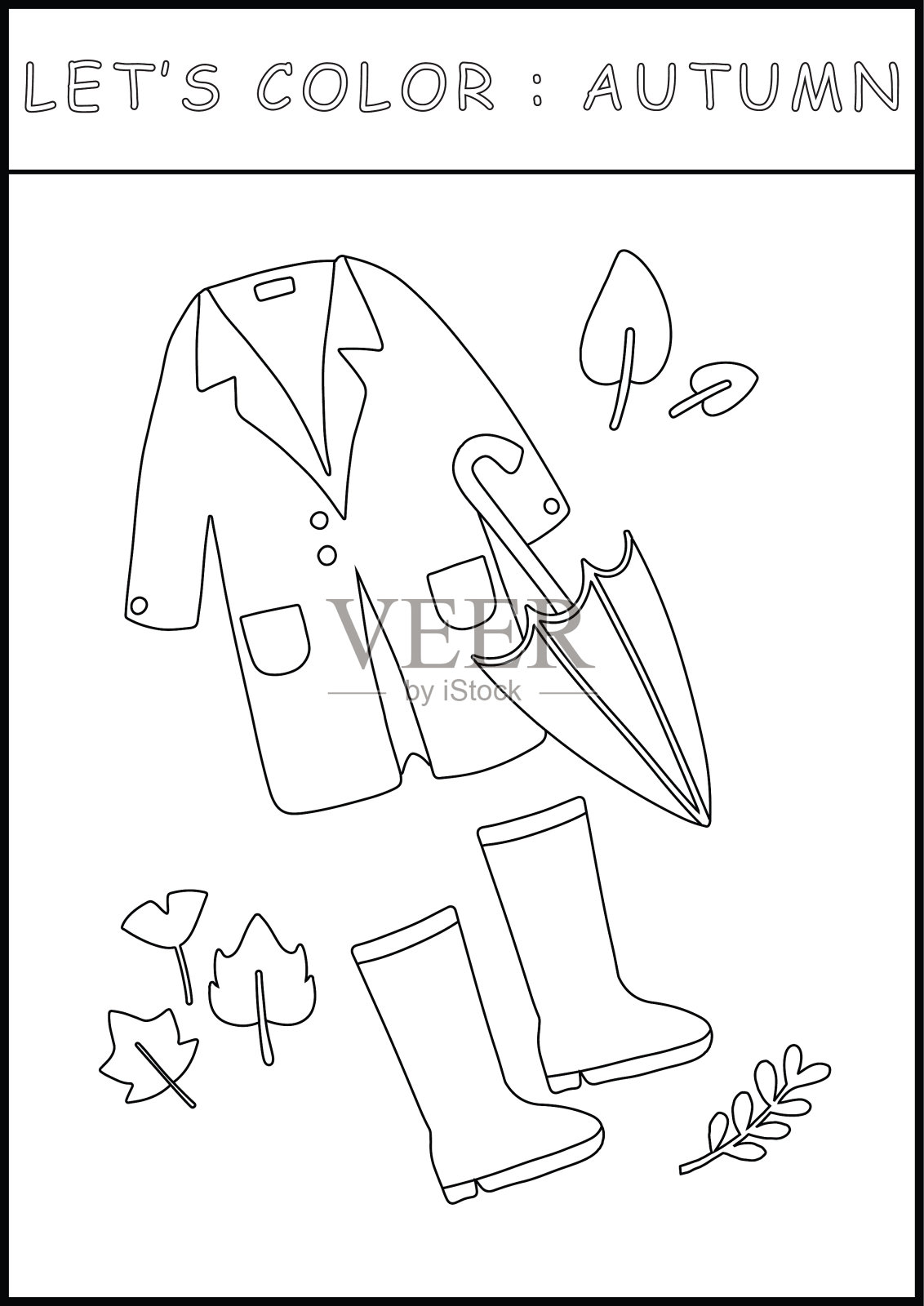 秋季可打印的工作表彩色页黑白轮廓插图。儿童彩绘技巧书插画图片素材