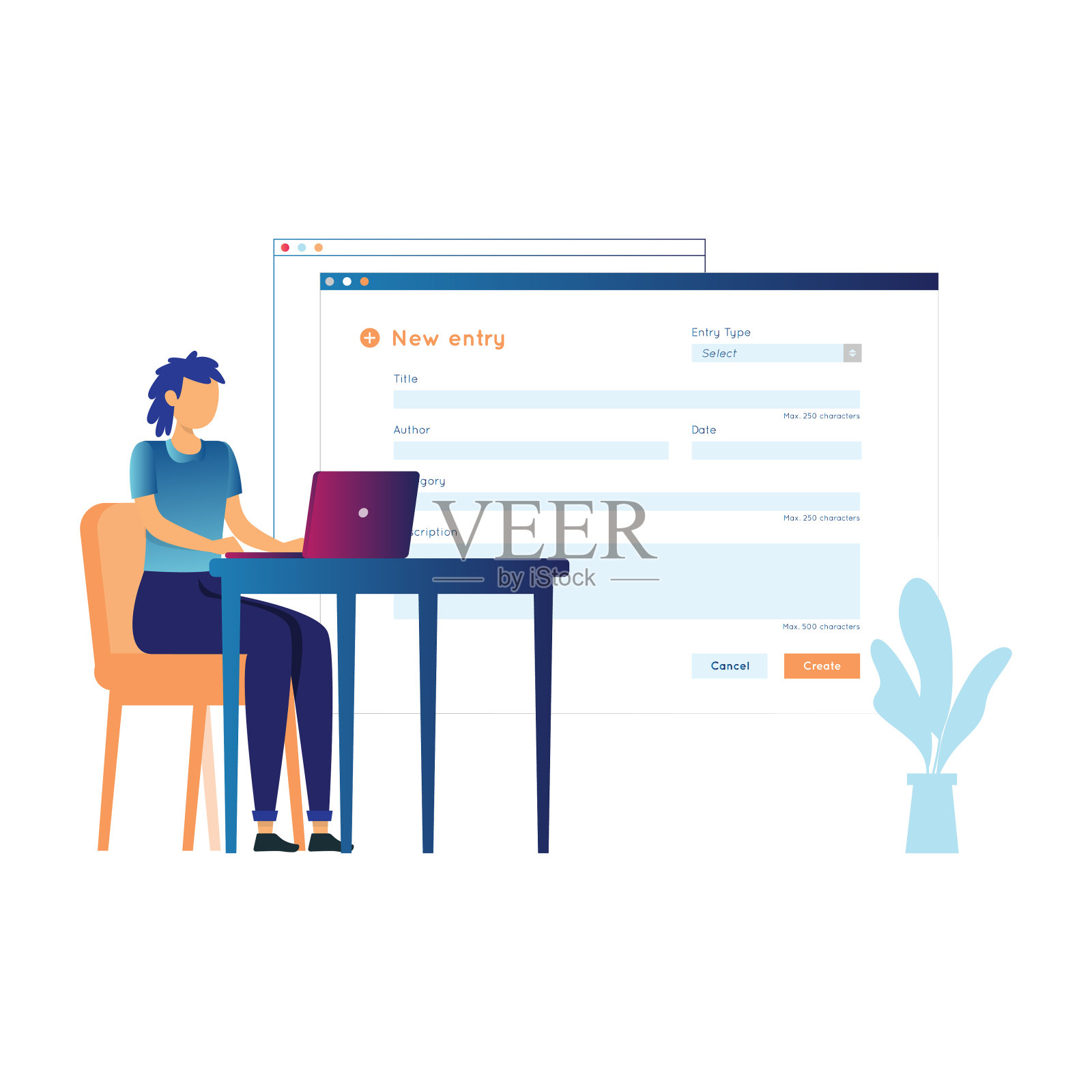 女孩做域名注册:矢量图标，可以很容易地修改或编辑插画图片素材