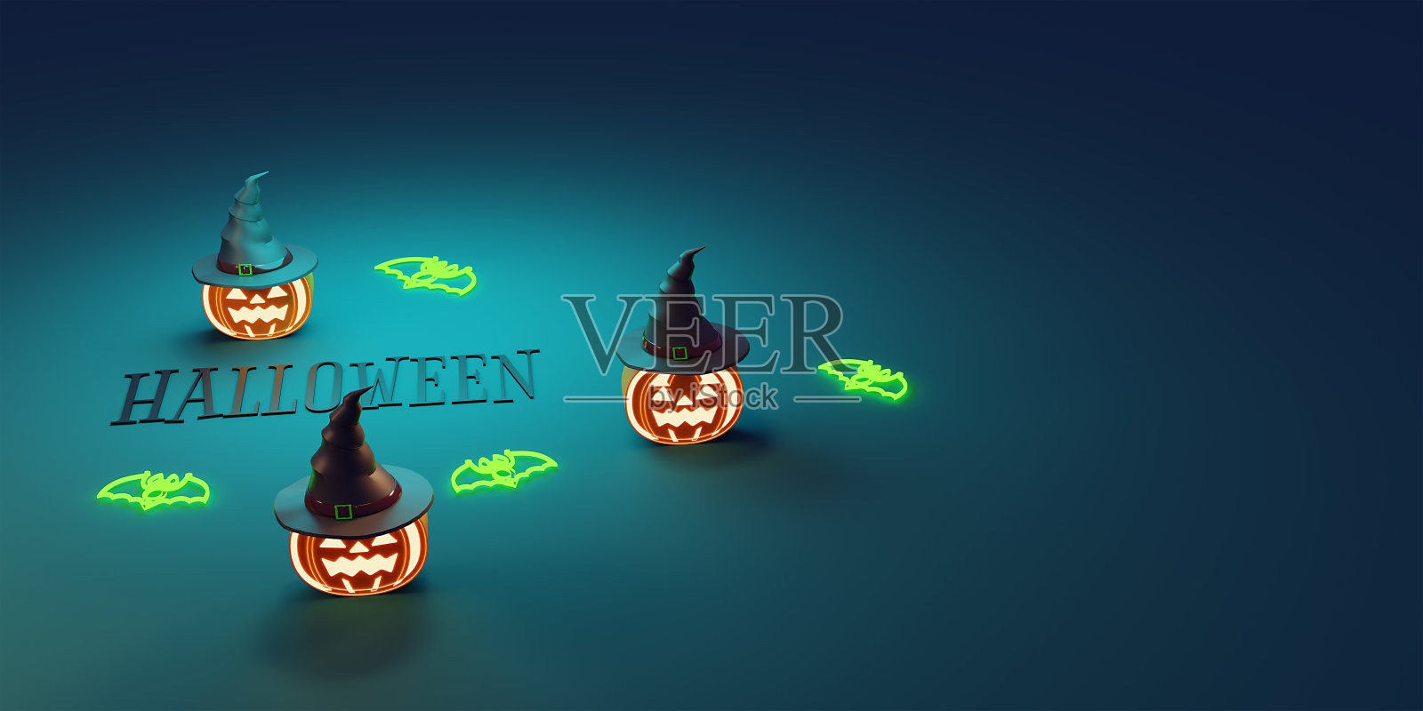 万圣节的背景。节日万圣节海报，网页横幅，贺卡，聚会邀请的封面。明亮逼真的3d南瓜。照片摄影图片