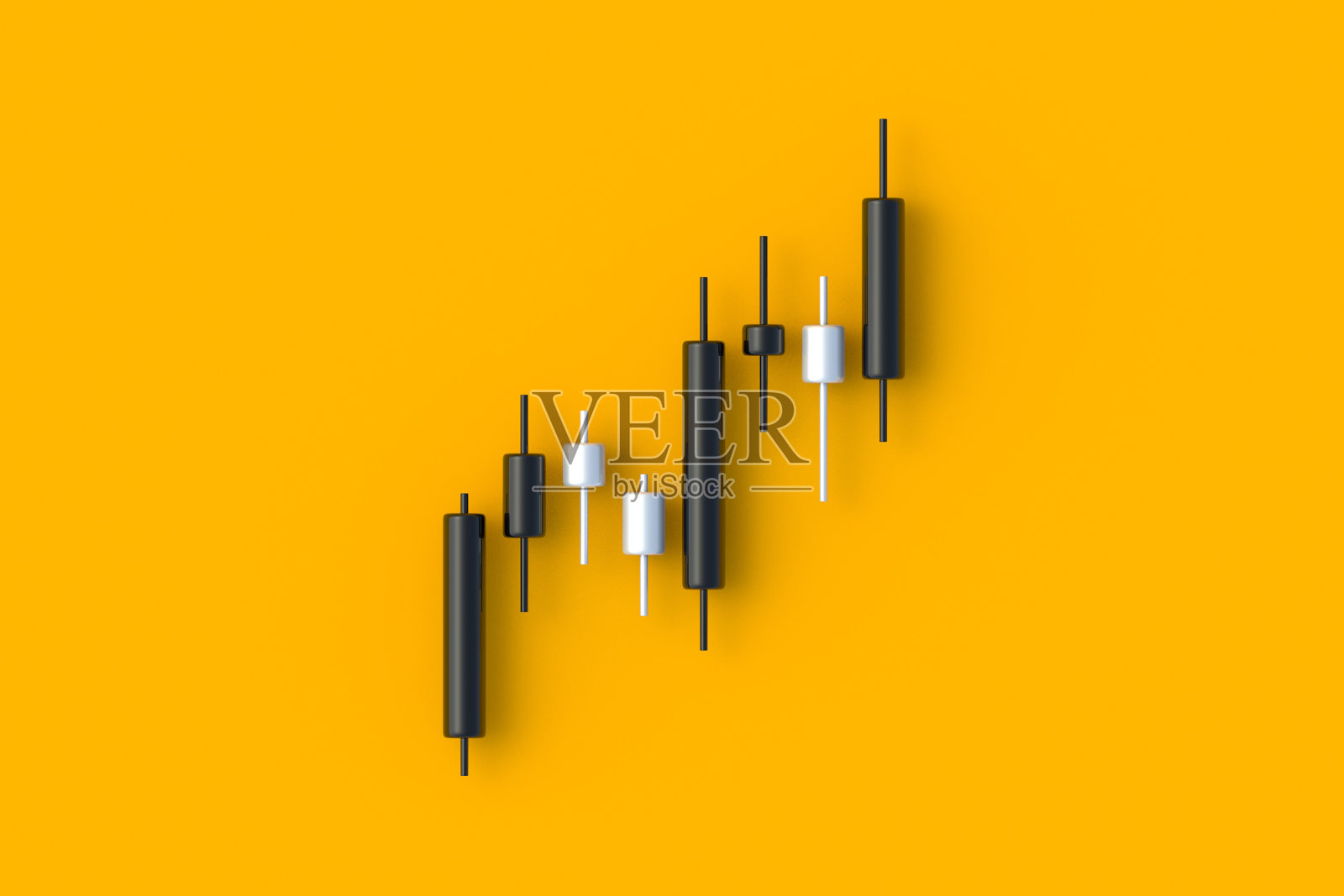 股票市场图表。用蜡烛绘制图表。在线交易。日本的棍子。财务分析。价格崩溃。趋势方向。投资的概念。前视图。三维渲染照片摄影图片