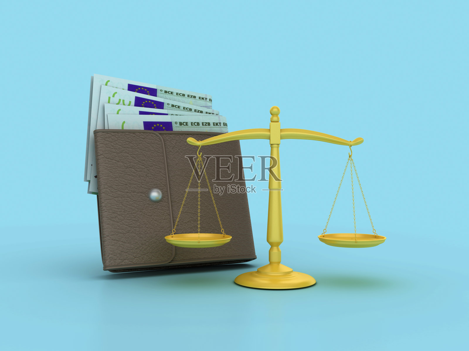 法定体重秤与欧洲钱包照片摄影图片