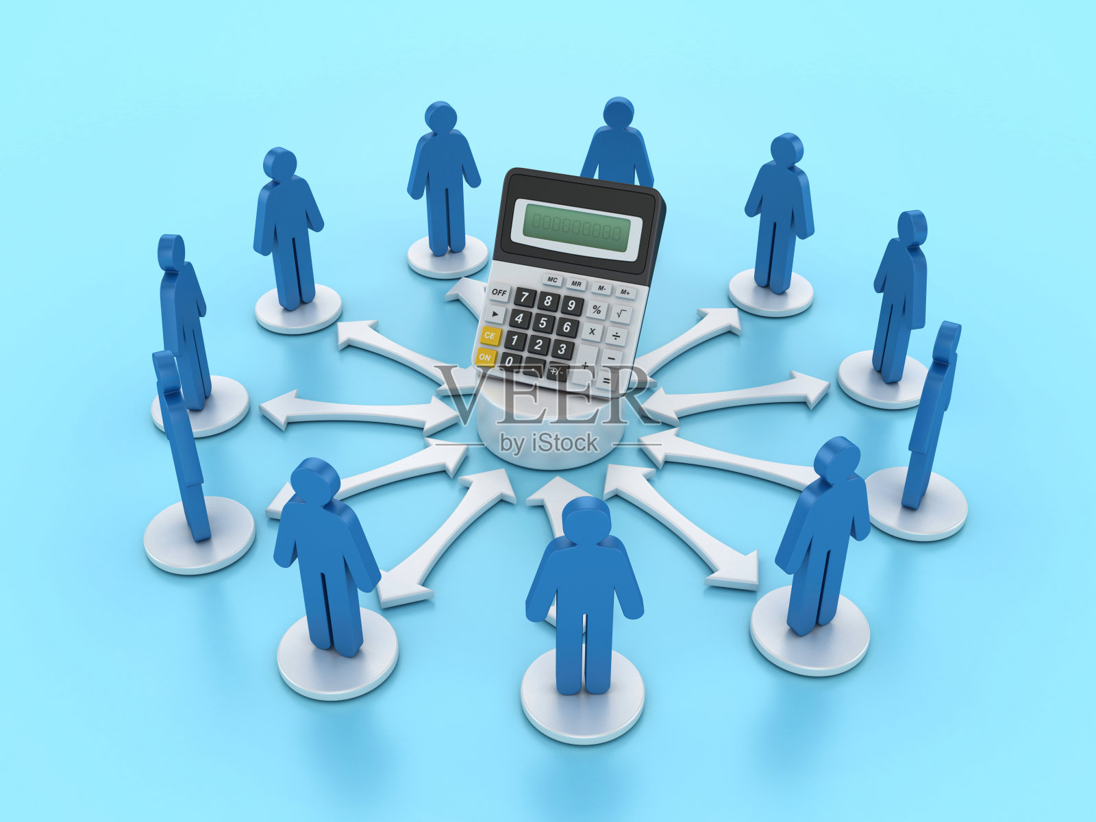 三维计算器与象形文字的人团队合作照片摄影图片